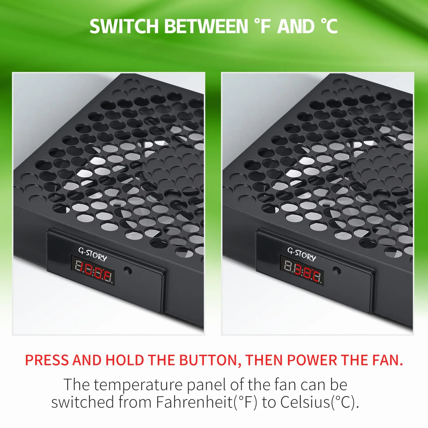 G-STORY Wentylator do Xbox Series X, prędkość wentylatora jest automatycznie regulowana przez temperaturę, dwie temperatury, cichy, 3 prędkości 1500/1750/2000 obr./min (140 mm) z RGB LED