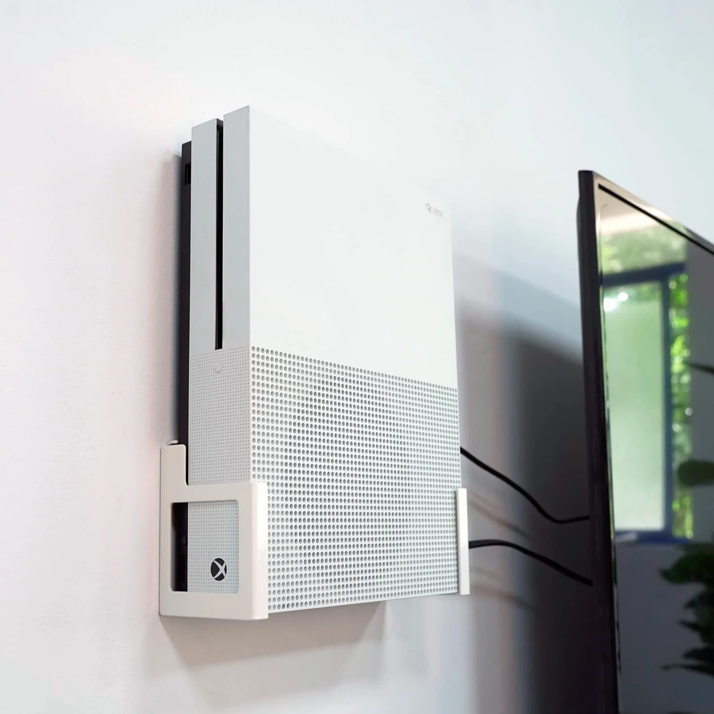 Monzlteck Uchwyt ścienny do Xbox One S, całkowicie metalowy pionowy wiszący na ścianie z mocą lewy/prawą, uchwyt półki ściennej do Xbox 1S