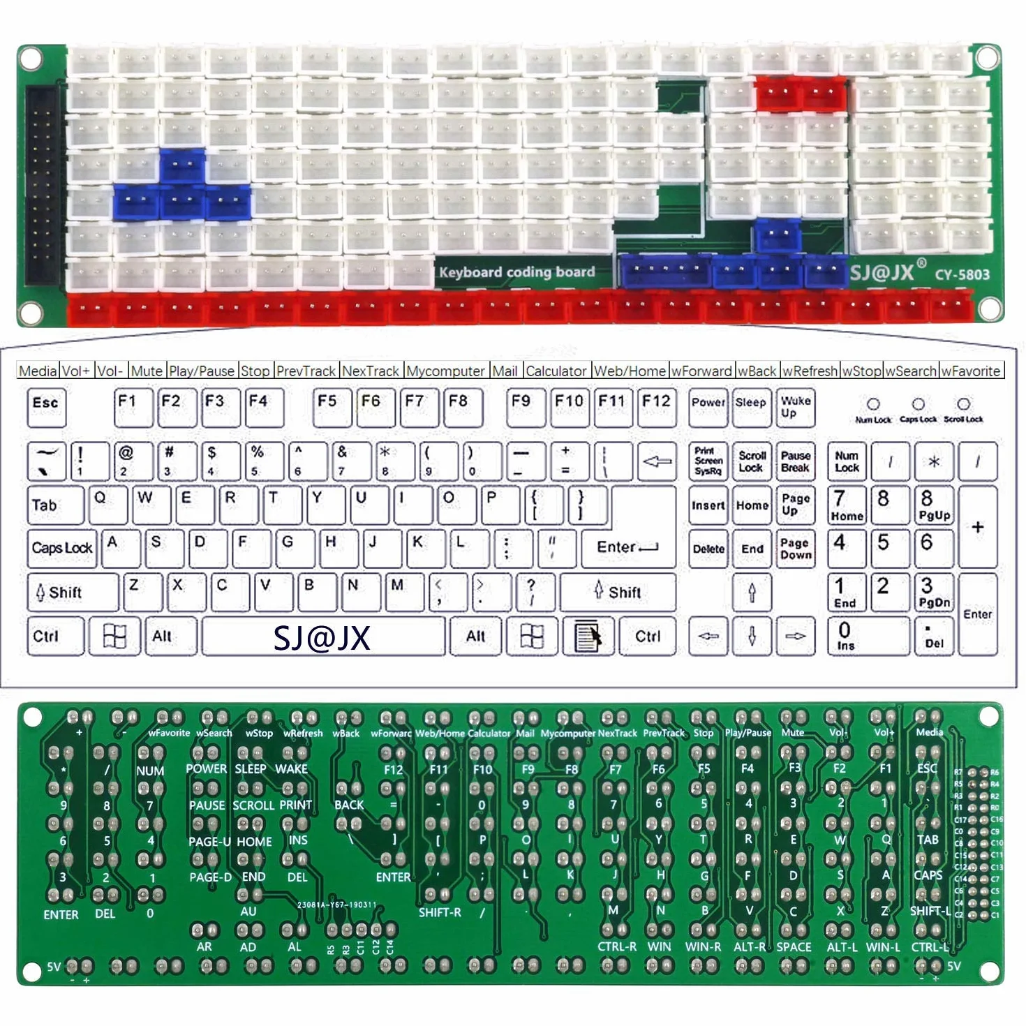 SJ@JX Development Keyboard Encoder Board Game Controller DIY LED Keyboard Development Board Media Music USB Encoder 104 Keys Arcade DIY Kit