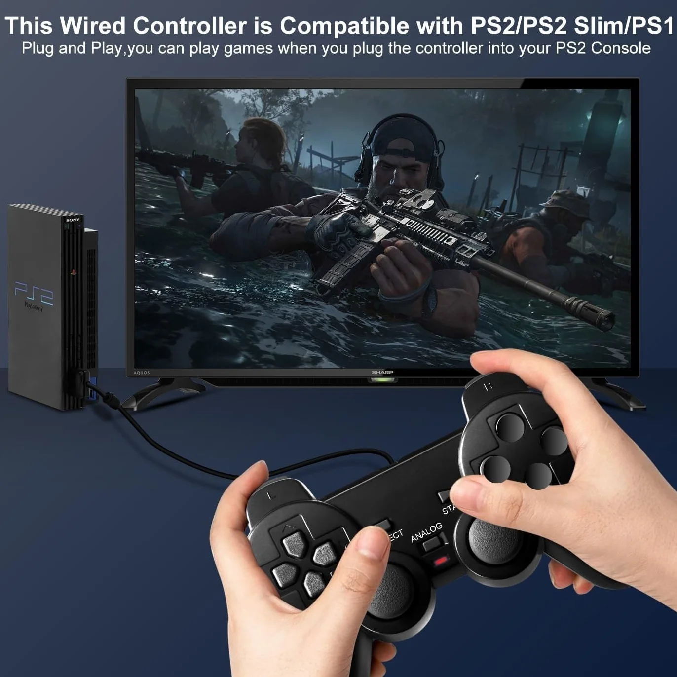 FLLAGG20 2X Kontroler PS2 Gamepad z kablem kompatybilny z grami wideo Controller PS2 Ps1 Ps one PSX Joypad