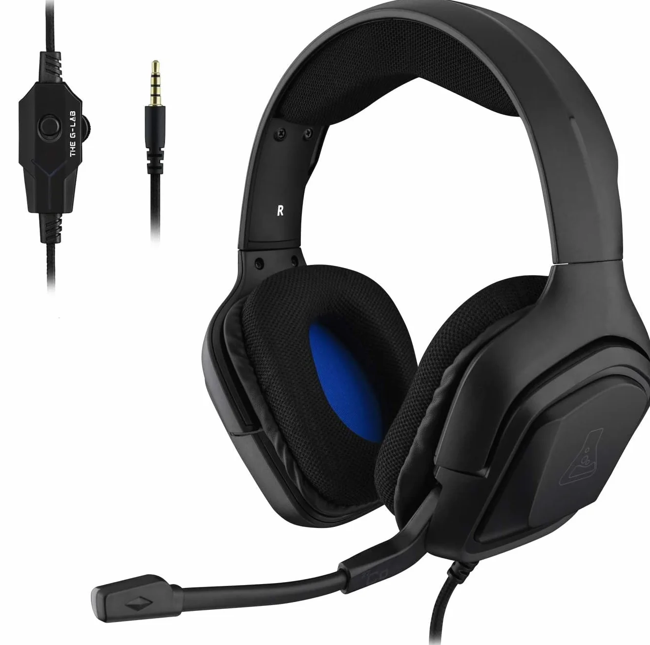 THE G-LAB KORP Cobalt Zestaw słuchawkowy dla graczy - Zestaw słuchawkowy stereo audio dla graczy, ultralekki, mocny bas - mikrofon 3,5 mm Jack dla PC PS4 PS5 Xbox One Switch Smartphone (czarny)