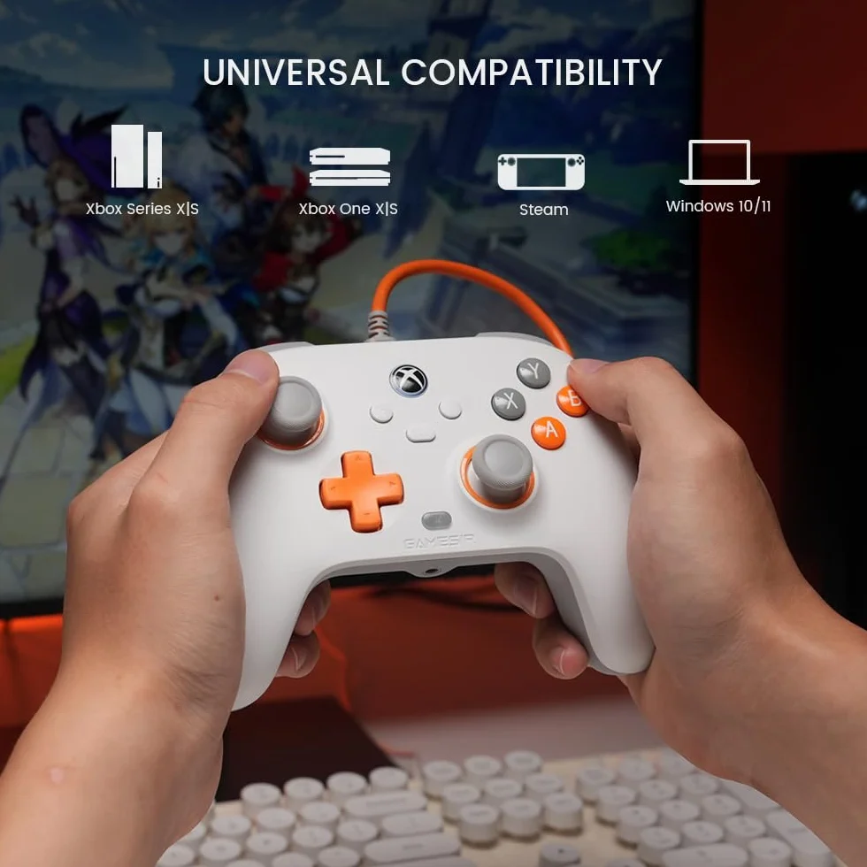 GameSir T7 Przewodowy kontroler Xbox z drążkami Hall Effect, Plug & Play Gamepad do Xbox Series X|S, Xbox One, Windows, Steam (biały)
