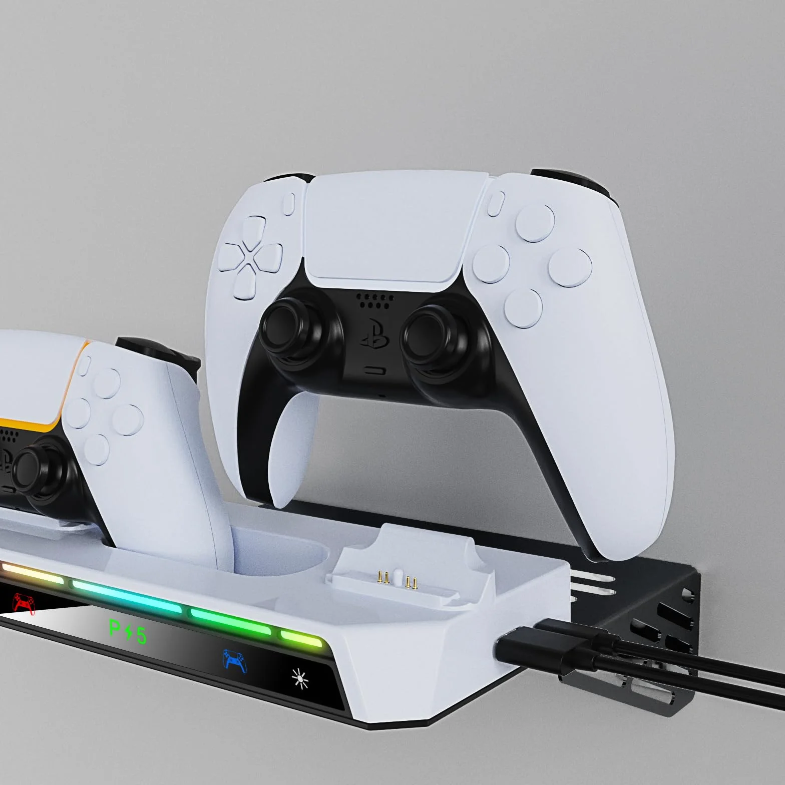 Uniwersalny stojak ścienny do PS5/PS5 Slim/ps5 Pro stojak na gamepad ładowanie wieszak na słuchawki z kontrolerem RGB Light Bar i słuchawkami uchwyt ścienny zestaw