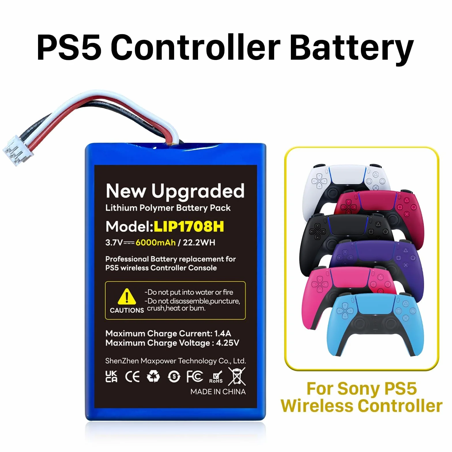 Zastępczy akumulator Li-Ion 6000mAh do kontrolera Sony PS5 DualSense Wireless