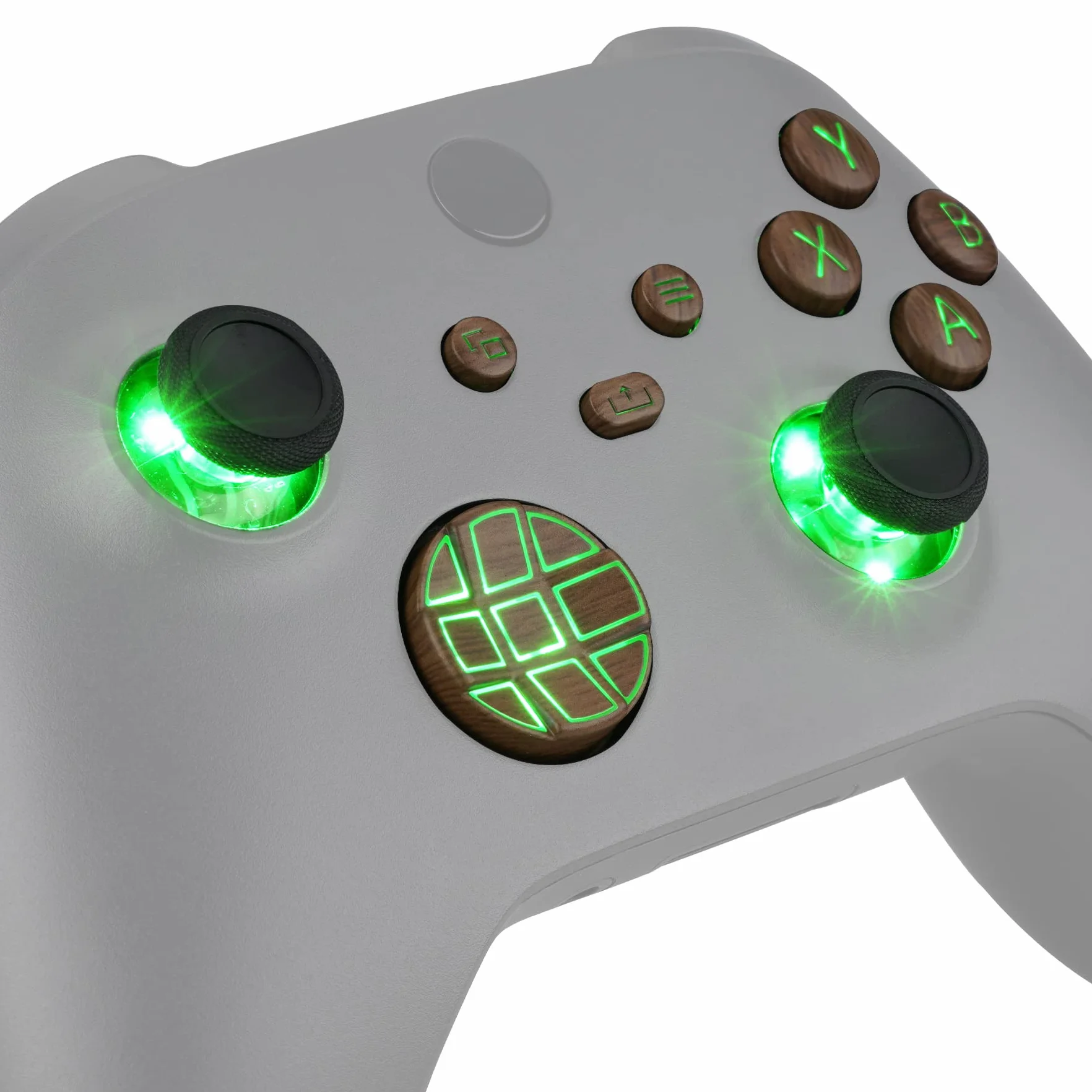 eXtremeRate Wielokolorowe przyciski do kontrolera Xbox Series X & S - spersonalizowane spersonalizowane akcesoria - 7 kolorów 9 trybów Zestaw LED DTF do kontrolera Xbox Series X/S - słoje drewna [bez