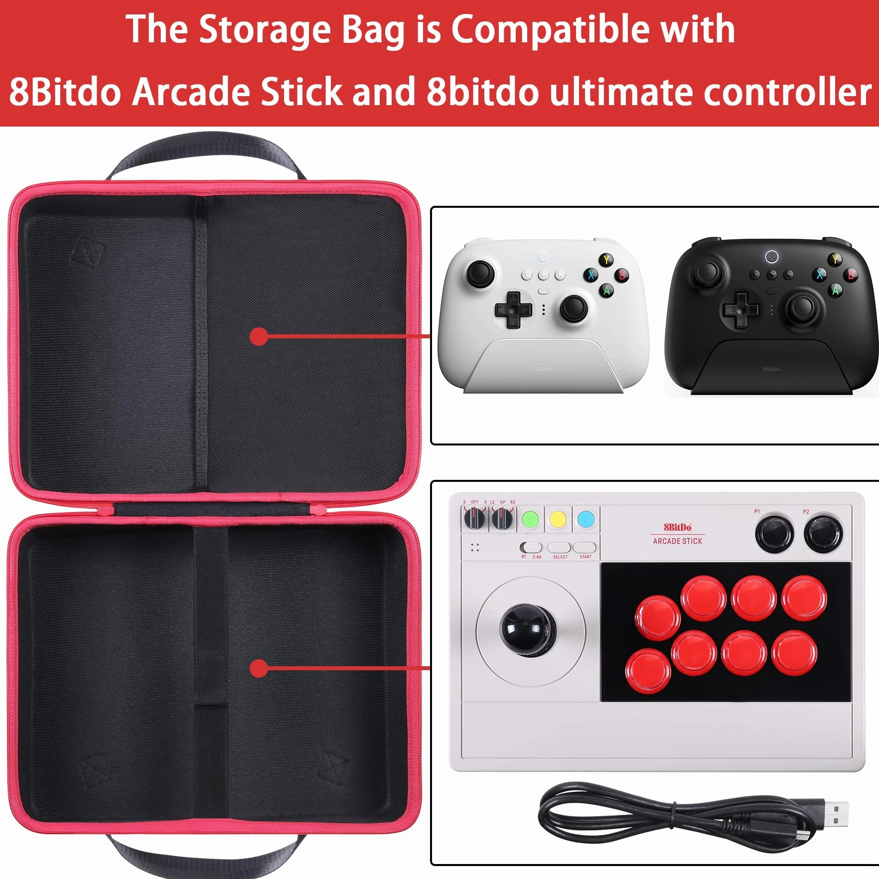 co2CREA Twardy przenośny pokrowiec podróżny do 8Bitdo Arcade Stick do Nintendo Switch i Windows 10, Xbox Series i PC, tylko torba, czarny