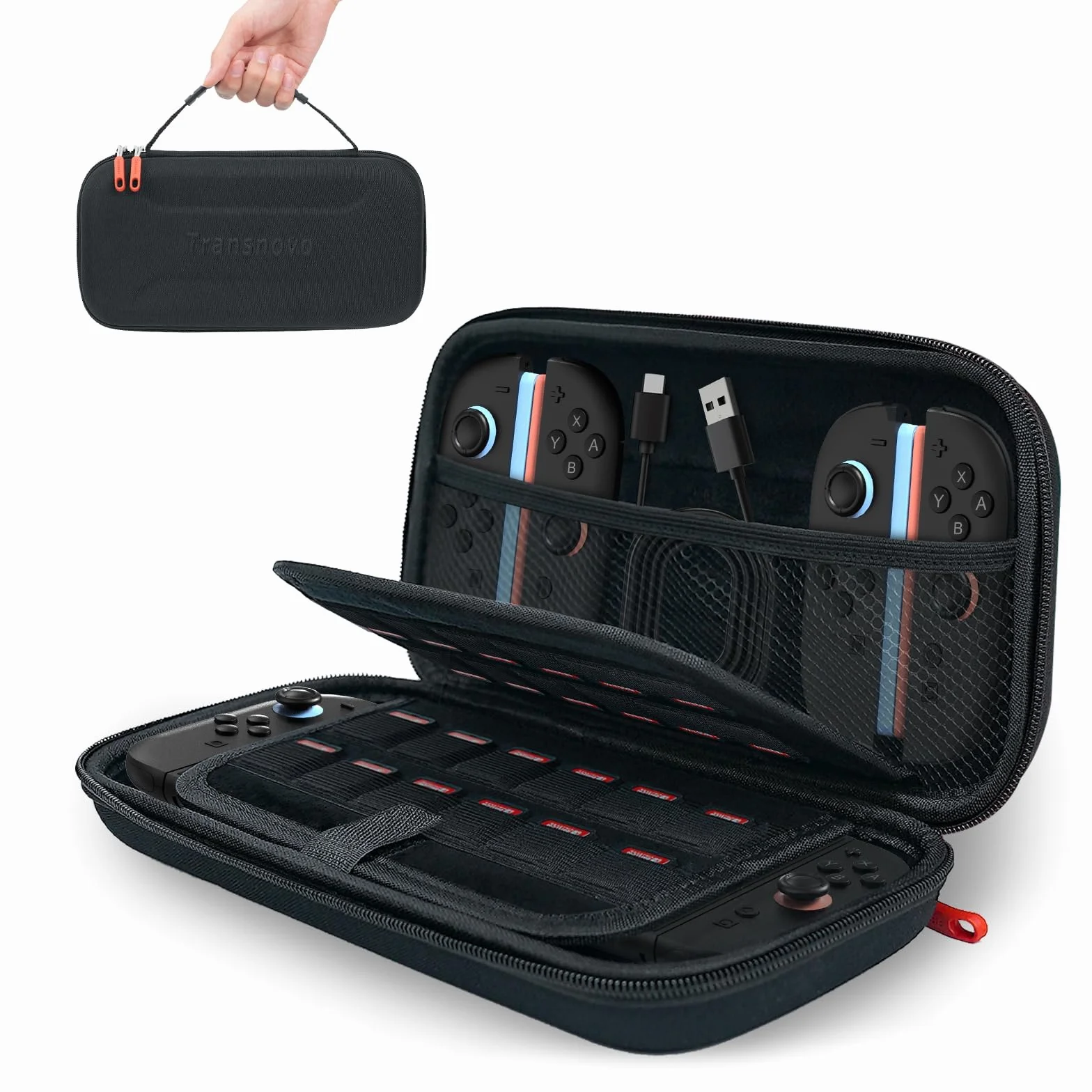 TRANSNOVO Carrying Case Compatible with Nintendo Switch-2, Lightweight & Durable Travel Case, Card Storage for 24 Games & Accessories, Soft Lining, Water-Resistant EVA Shell, Rubber Handle, Black-2025