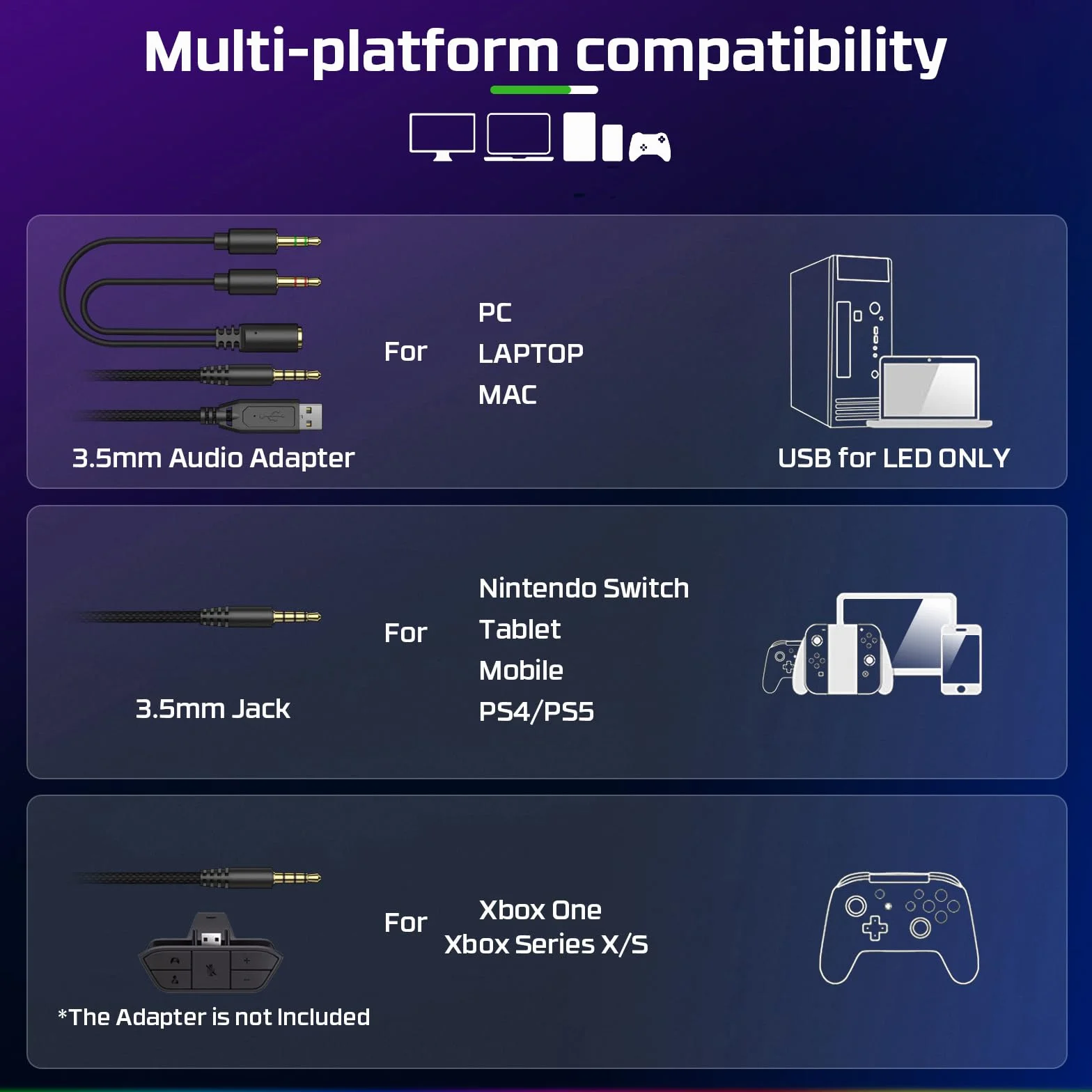 Fachixy FC100 zestaw słuchawkowy gamingowy do PS4 PS5 PC Xbox Nintendo Switch słuchawki stereo RGB z mikrofonem redukcją szumów biały