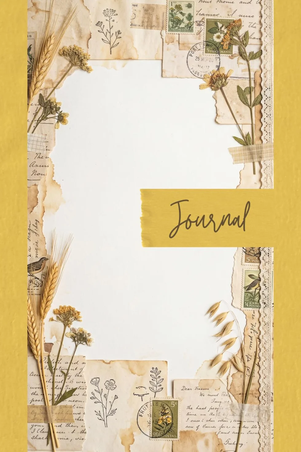 End of Summer Junk Journal Pages - 6x9 Aesthetic Stationery Paper - 100 Decorative Writing Sheets with Antique Harvest Illustrations, Golden Wheat, Dried Flowers, and Nostalgic Ephemera