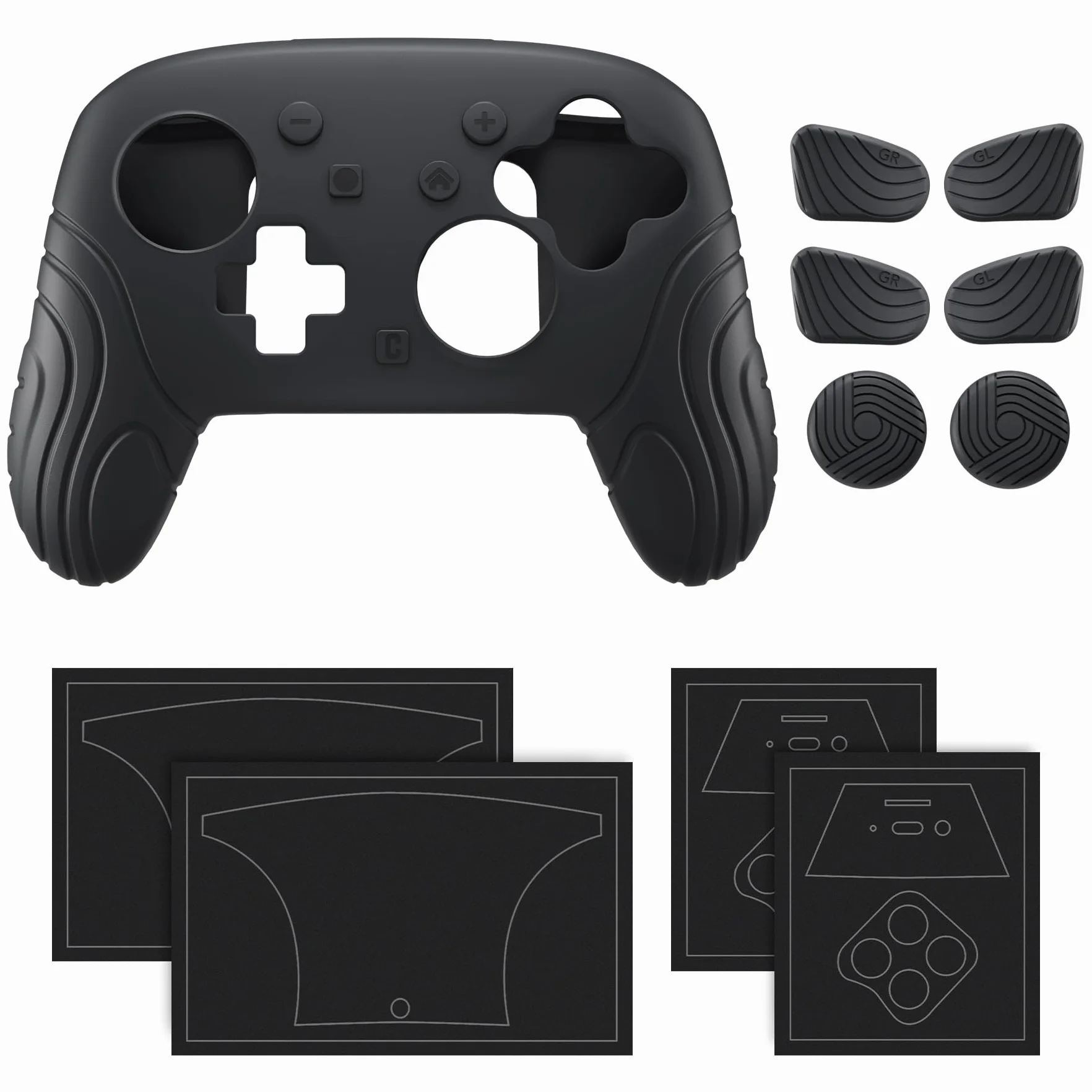 PlayVital Osłona na Kontroler do Switch 2 Pro z Osłonami na Tylne Przyciski & Nakładkami Joystick & Naklejkami,Silikonowe Etui Ochronne do Switch 2 Pro, Antywstrząsowy Grip-Czarny