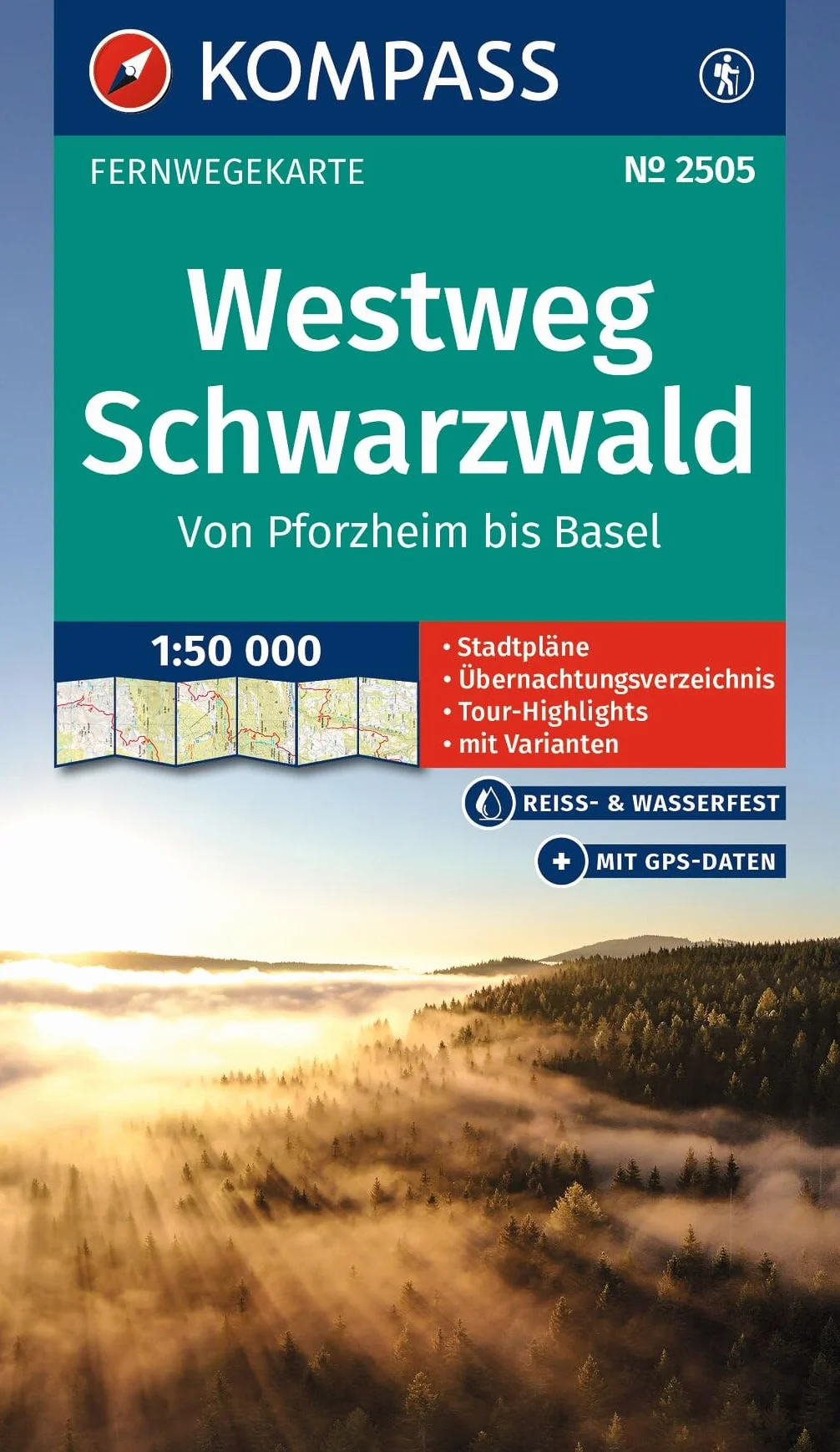 KOMPASS Wander-Tourenkarte Westweg Schwarzwald 1:50.000: Leporello Karte, reiß- und wetterfest: 2505