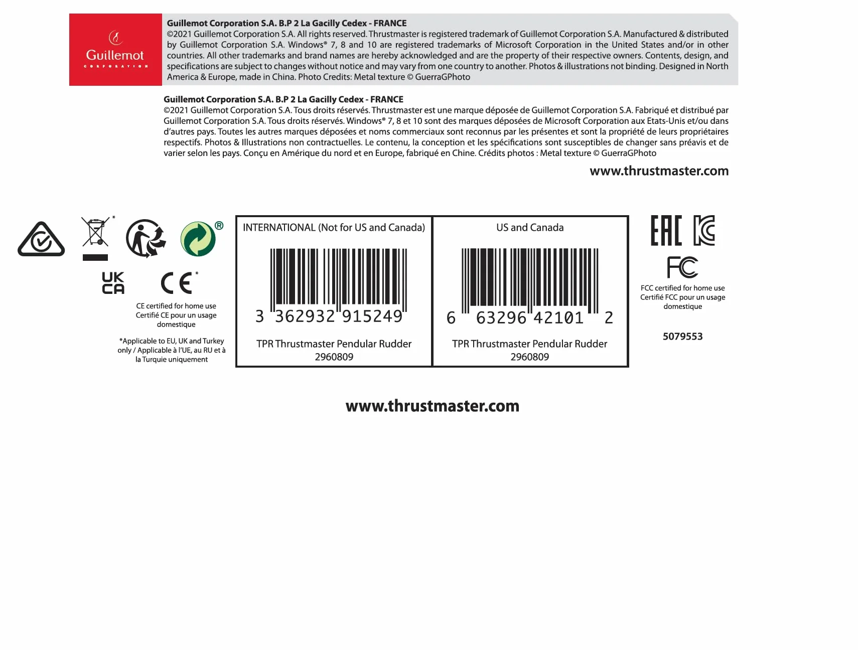 Thrustmaster TPR — specjalistyczny ster kierunku firmy Thrustmaster do symulatorów lotu na komputerze PC