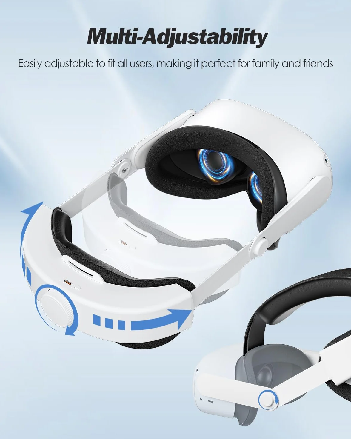 SUPERUS Pasek na głowę baterii dla Quest 2 ze słuchawkami, regulowany pasek elitarny, akcesoria zastępcze dla Meta/Oculus Quest 2, wydłuża czas odtwarzania i zmniejsz nacisk na głowę
