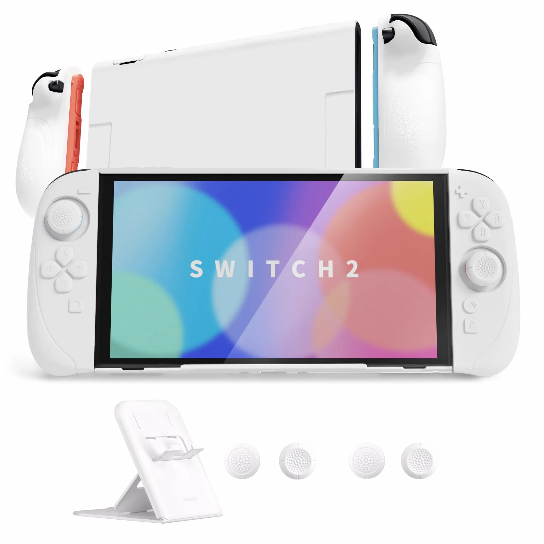PlayVital Etui na Switch 2 z Osłonami na Grip & Nakładkami na Joysticki & Podstawką do Switch 2 Akcesoriami,Twardy Pokrowiec Ochronny na Konsolę–Biały
