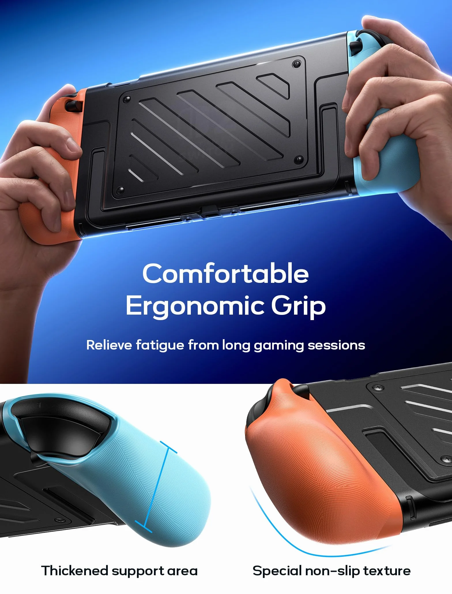 JSAUX Podzielone etui ochronne na Nitendo Switch 2, środkowa rama TPU i przednia osłona PC, antypoślizgowy ergonomiczny uchwyt, przechowywanie 10 kart do gier, obsługuje stojak, PC0114 (niebieski i