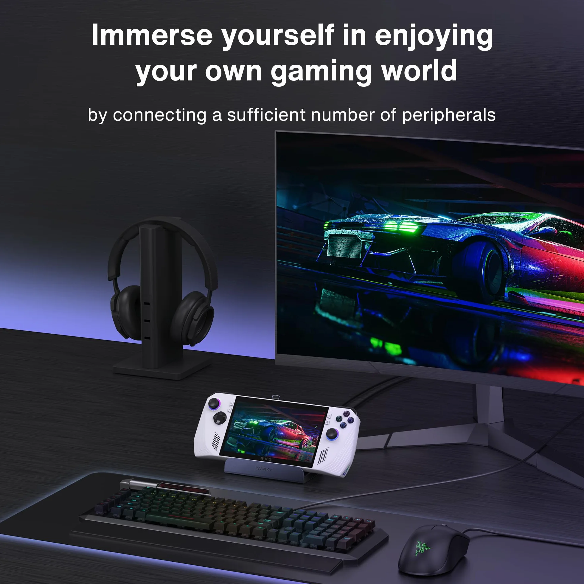 iVANKY 8-w-1 ROG Ally Dock z HDMI 2.1 4K@120Hz, 1Gbps Ethernet, 3 * USB-A 3.0, 100W ładowanie USB-C, Stacja Dokująca Kompatybilna z ASUS ROG Alloy/Lenovo Legion go/Valve Steam Deck