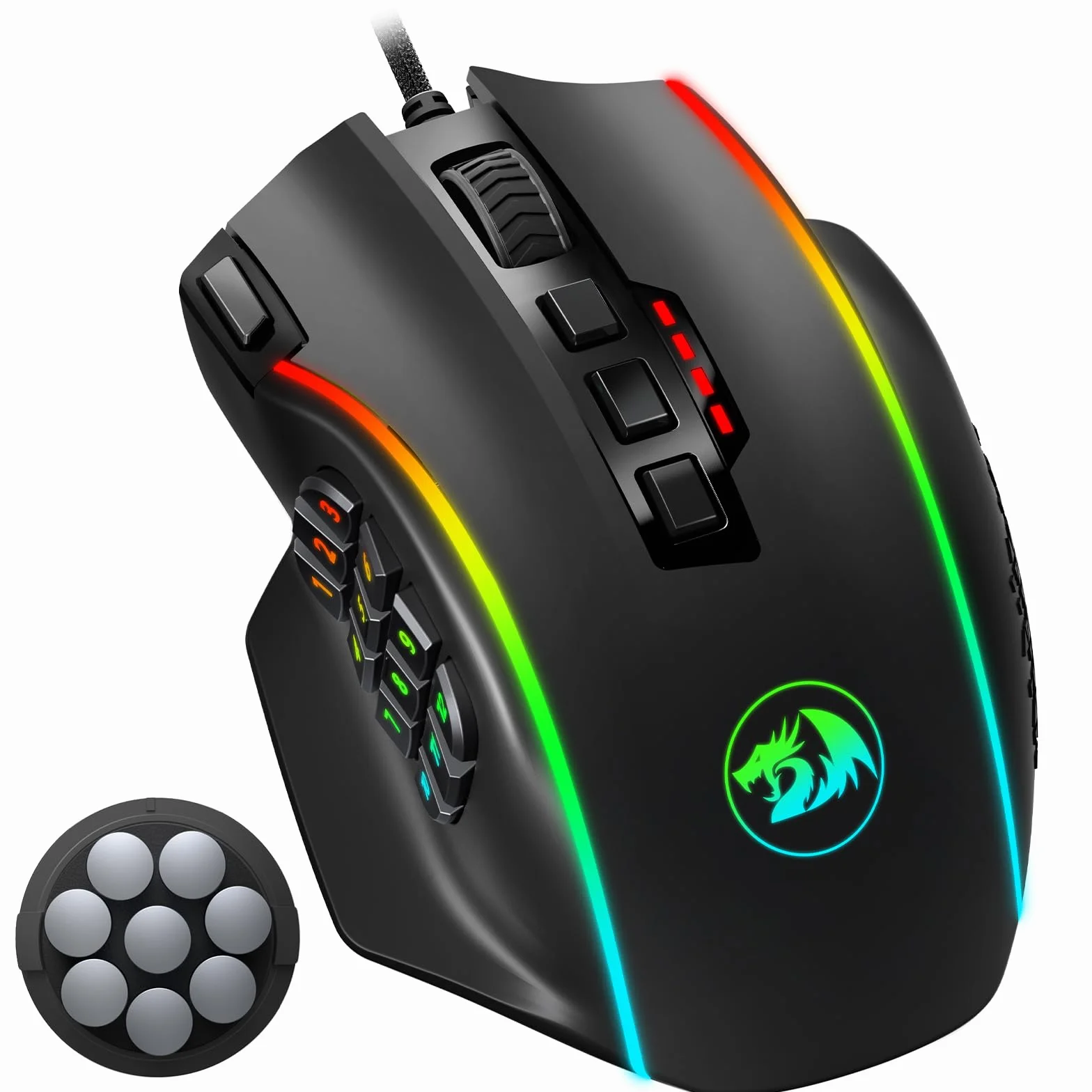 Redragon MMO Gaming Mouse UP 16,000 DPI, 16 Macro Programmable Buttons, RGB Gaming Mouse with 12 Side Buttons, 8 * 2.4g Weight Tuning for PC Laptop MOBA FPS, M901K, Black