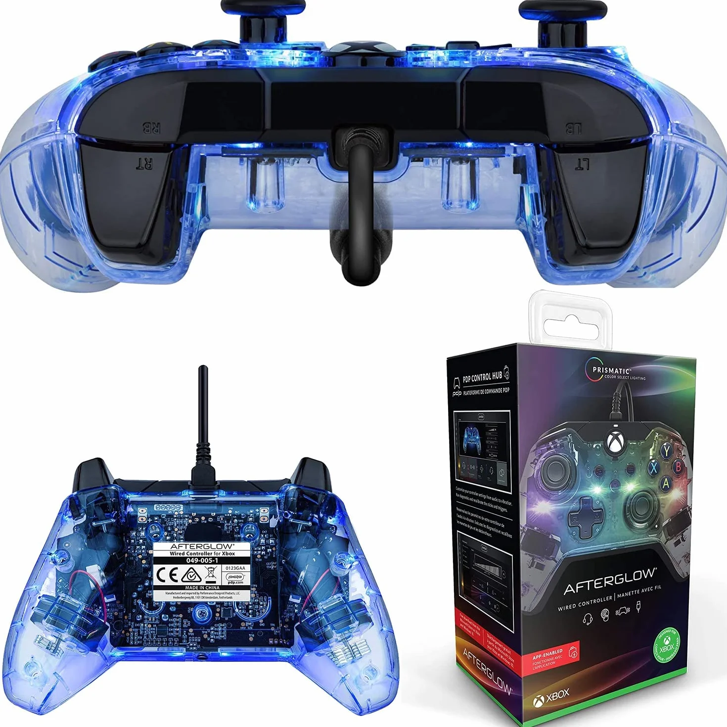 PDP Przewodowy kontroler gier Afterglow LED - Światła kolorowe RGB Hue - Złącze USB - Sterowanie dźwiękiem - Podwójny wibracyjny gamepad - Xbox Series X | S, Xbox One, PC