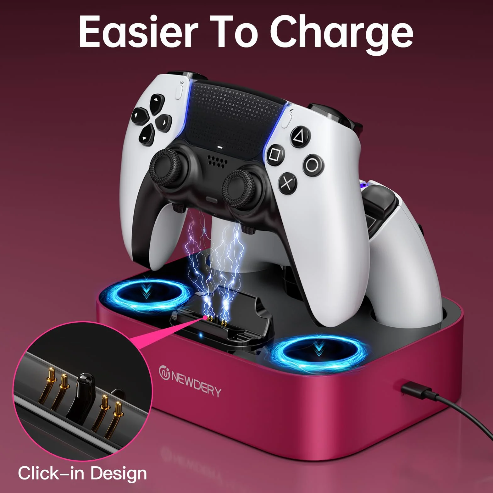 NEWDERY Stacja ładująca do kontrolera PS5 kompatybilna z Dualsense Edge, stojak do szybkiego ładowania z kablem, podwójna stacja ładująca do PlayStation 5 i Dual-Sense Edge