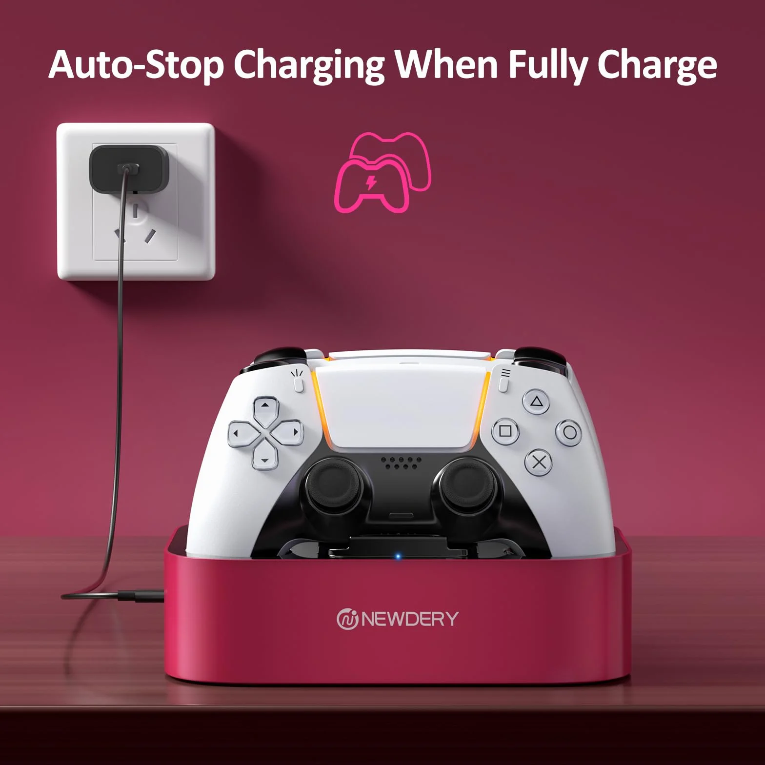 NEWDERY Stacja ładująca do kontrolera PS5 kompatybilna z Dualsense Edge, stojak do szybkiego ładowania z kablem, podwójna stacja ładująca do PlayStation 5 i Dual-Sense Edge