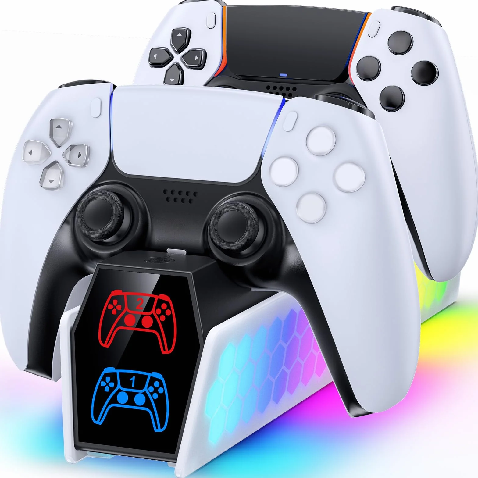 KDD Stacja ładująca do kontrolera PS 5 i PS5 Edge, ładowarka kontrolera PS5 ze wskaźnikiem LED, akcesoria do Playstation 5 stacja ładująca z kablem USB-C