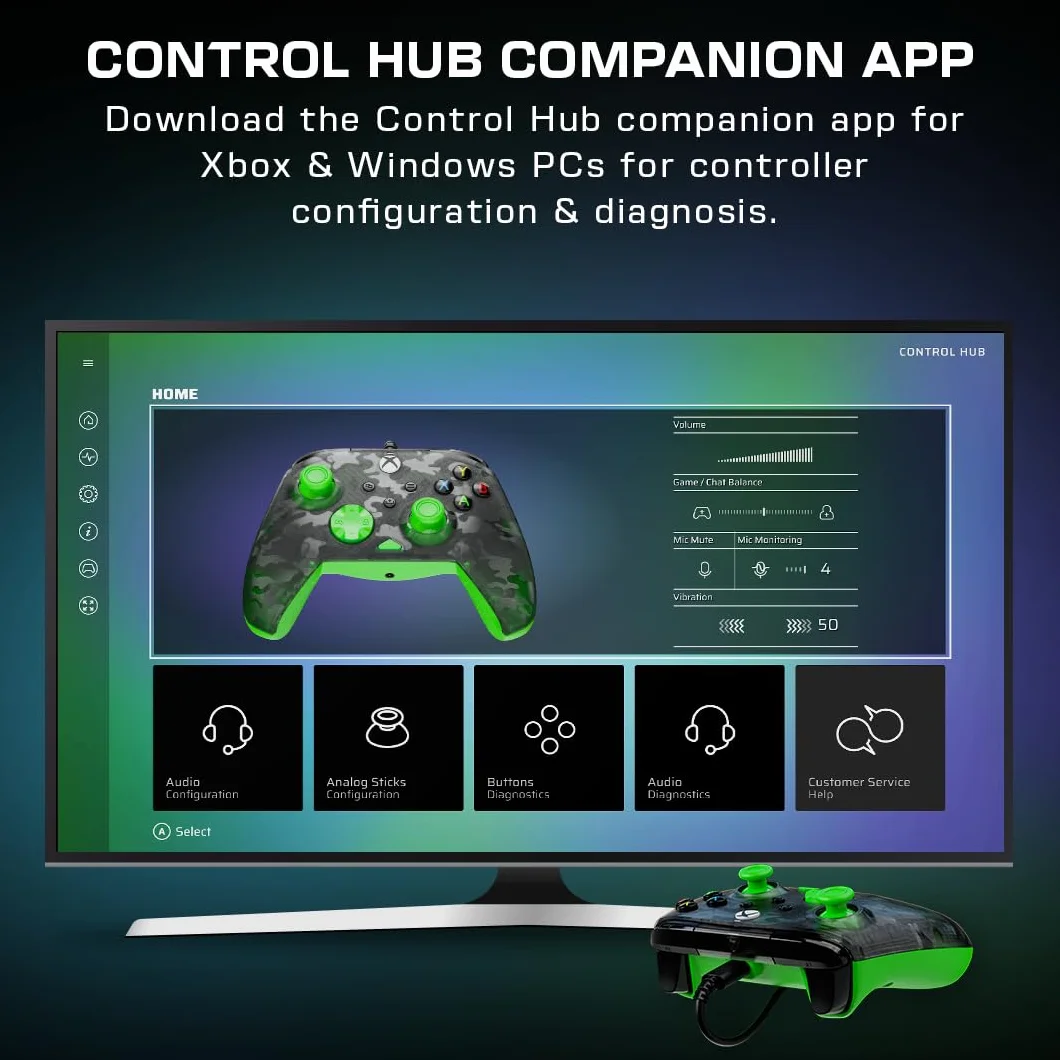 Turtle Beach Rematch Core Ghost Black Camo/Green Wired Gaming Controller – Licencjonowany dla Xbox Series X i S, Xbox One i Windows PC