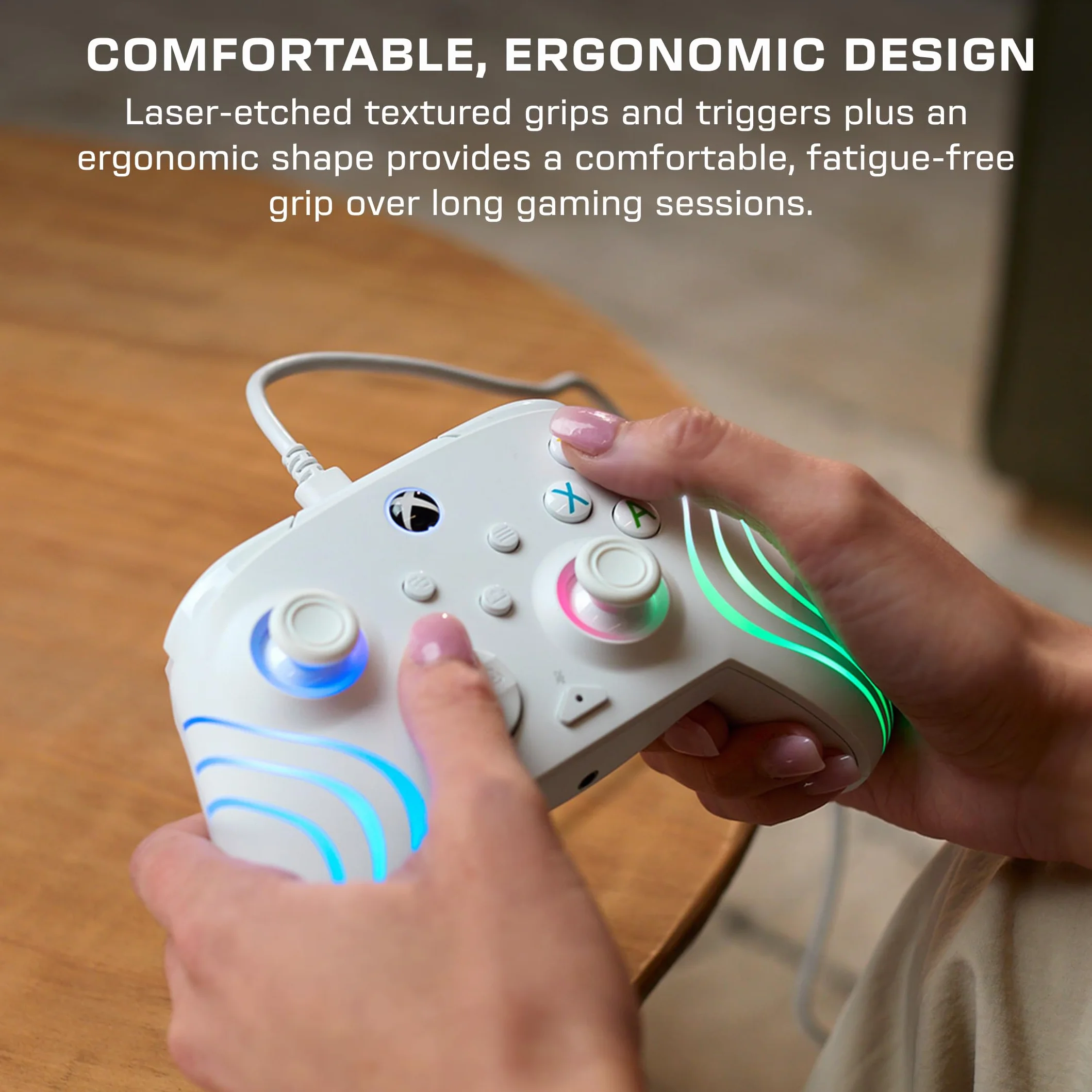 Turtle Beach Afterglow Wave, biały, przewodowy kontroler do gier RGB – licencjonowany dla Xbox Series X lub S, Xbox One i Windows