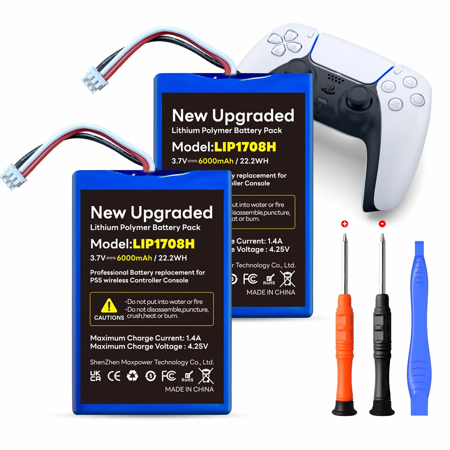 2 sztuki na Sony PS5, [6000mAh] (2025 nowe uaktualnienie) Zastępczy akumulator Li-Ion na kontroler PS5 PlayStation 5 DualSense Wireless