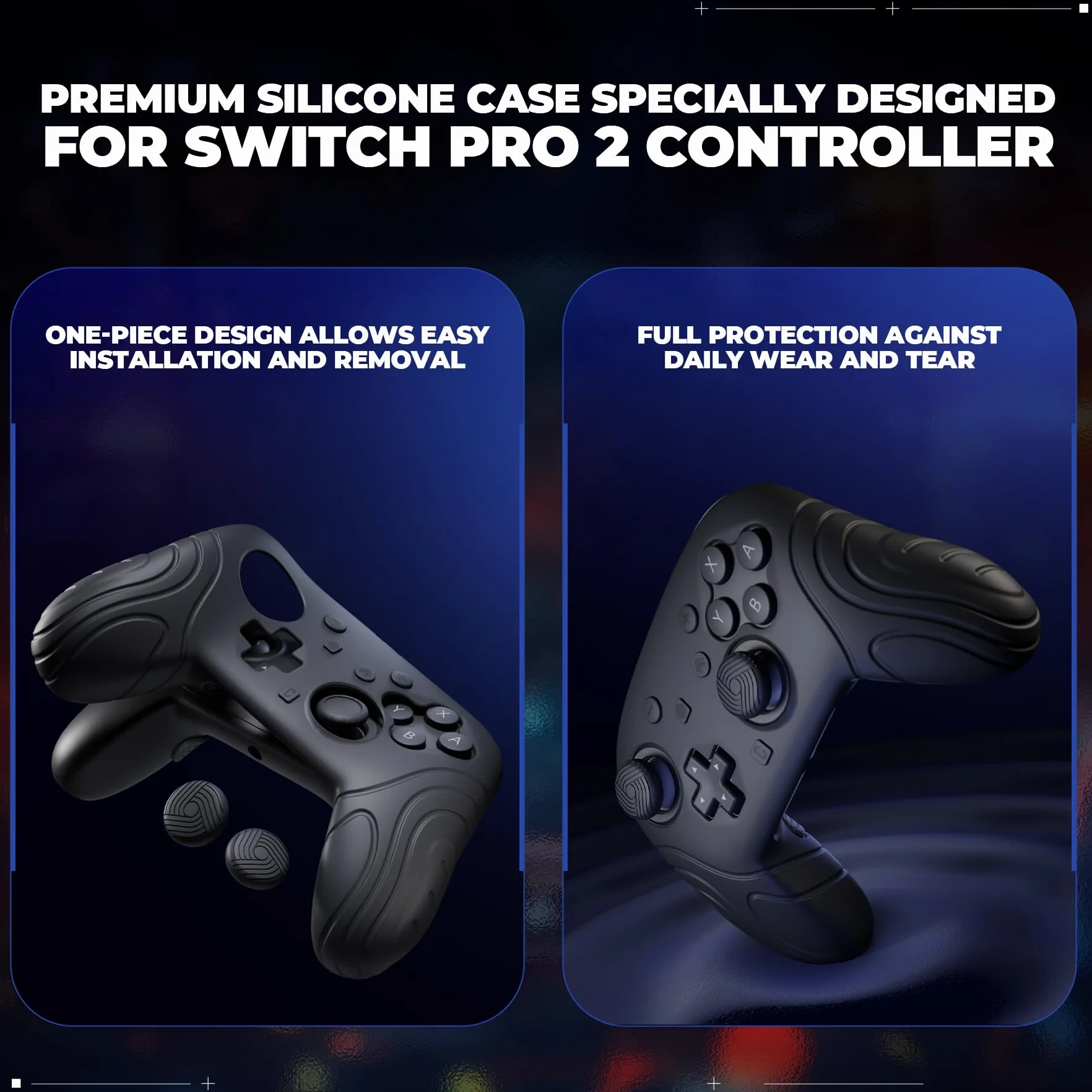PlayVital Osłona na Kontroler do Switch 2 Pro z Osłonami na Tylne Przyciski & Nakładkami Joystick & Naklejkami,Silikonowe Etui Ochronne do Switch 2 Pro, Antywstrząsowy Grip-Czarny