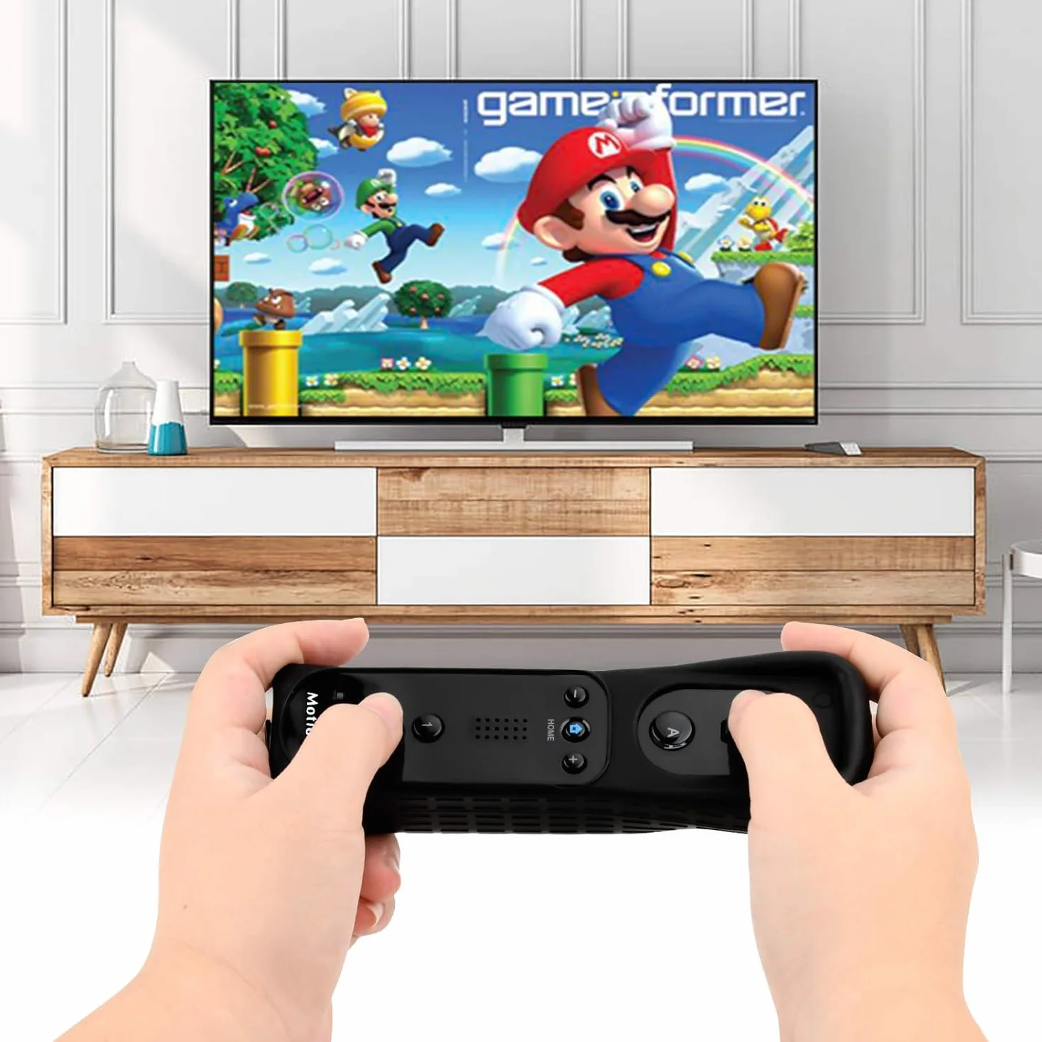 TechKen zestaw 2 sztuki kontrolerów Wii lewostronnych z Motion Plus, pilot Wii Remote Motion Plus z silikonową osłoną i opaską na rękę
