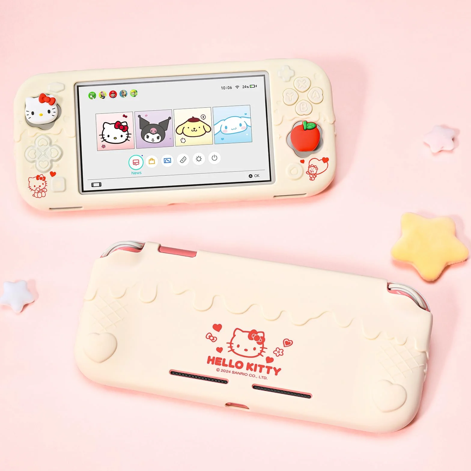 Kuitmor Etui ochronne do Switch Lite, Miękka Silikonowa Osłona, Zabezpieczenie przed Zarysowaniami z 2 Nakładkami na Drążki - Kremowy Biały