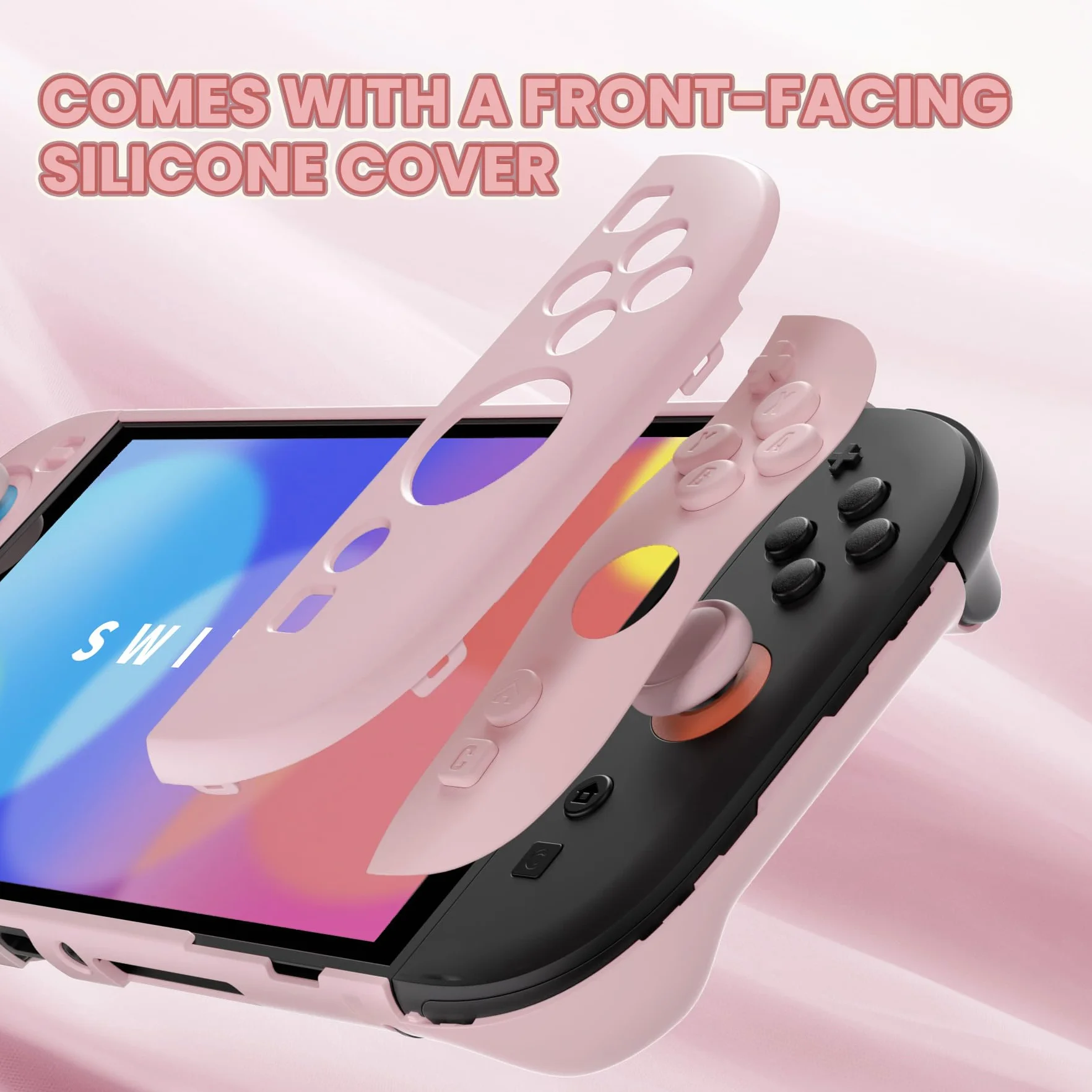 PlayVital Etui do Switch 2,Akcesorium Ochronne do Switch 2,Osłona Grip do Joycon z Nakładką na Joystick/Naklejką/Osłoną Przycisków, Sztywne Etui Kompatybilne z Dockiem–Różowy Kwiat Wiśni