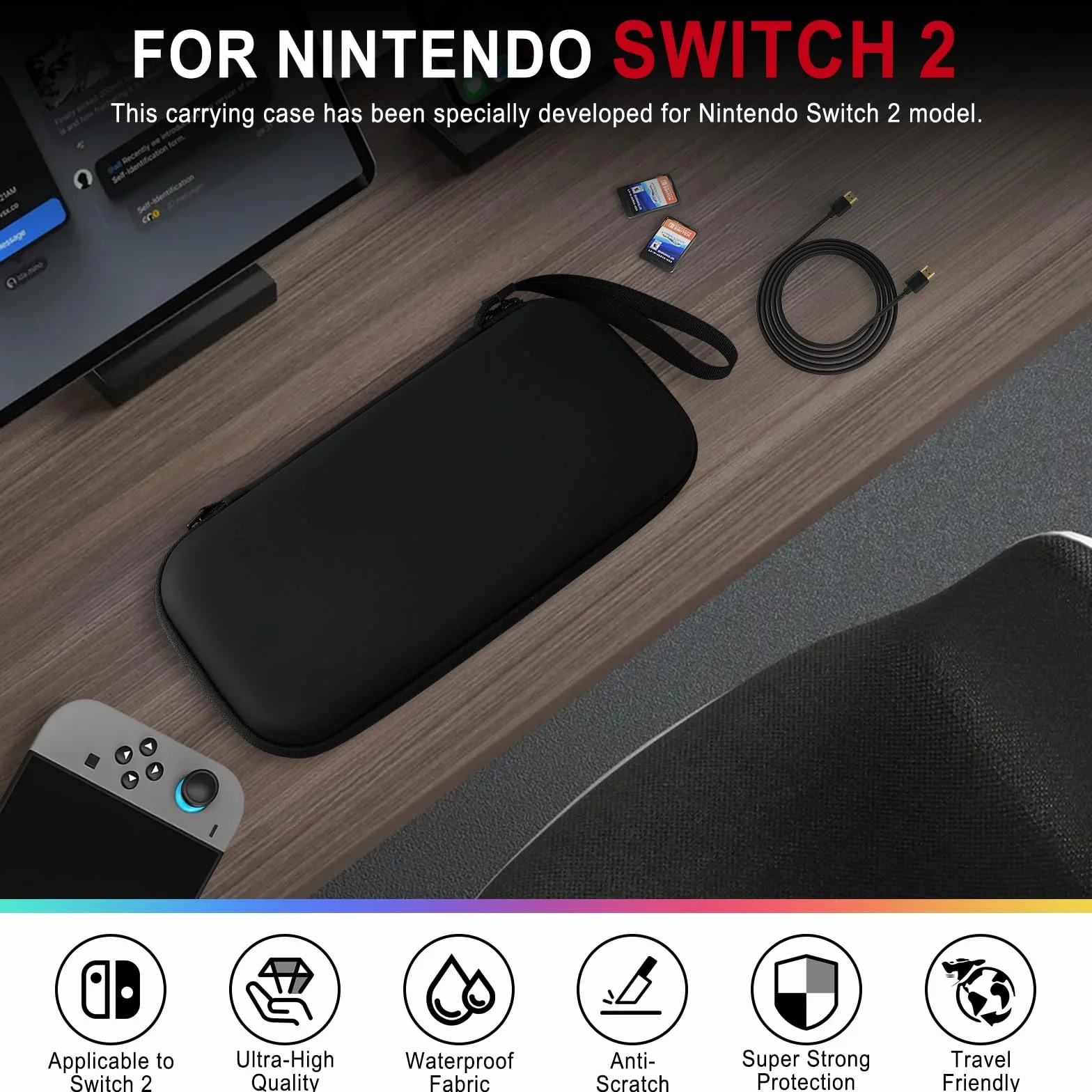 AriKroii Torba do przenoszenia kompatybilna z Nintendo Switch 2, przenośna torba podróżna z 12 kartridżami do gier, twarda obudowa ochronna z kieszeniami na akcesoria i gry