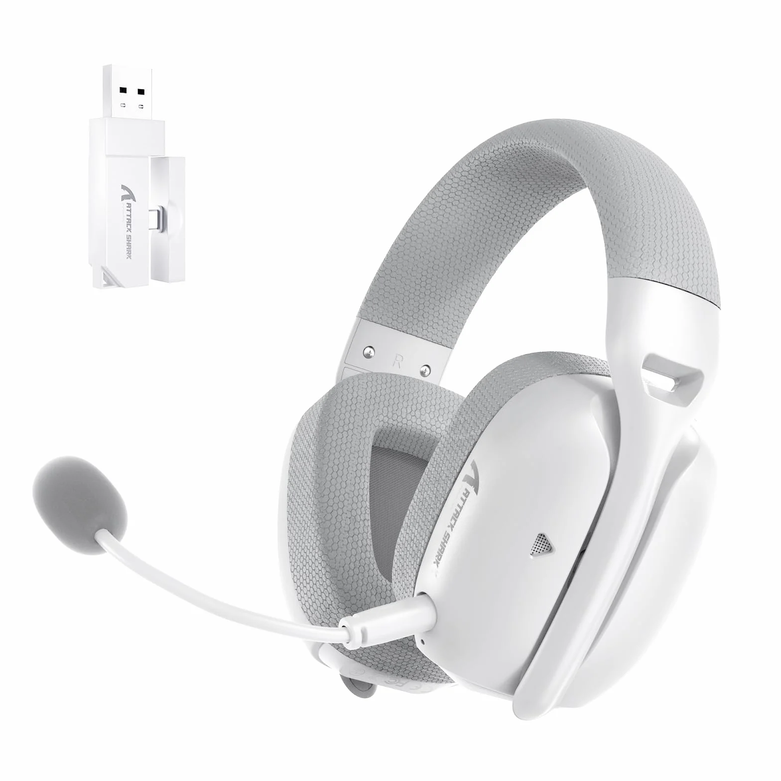 ATTACK SHARK L80PRO Bezprzewodowy Headset Gamingowy, Regulowane Podwójne Mikrofony, Dźwięk 3D Surround, 20 ms Niskim Opóźnieniem, Przetworniki 40 mm, 3 Tryby (2.4G/BT/Przewodowy) do PC/PS/XBOX-Biały
