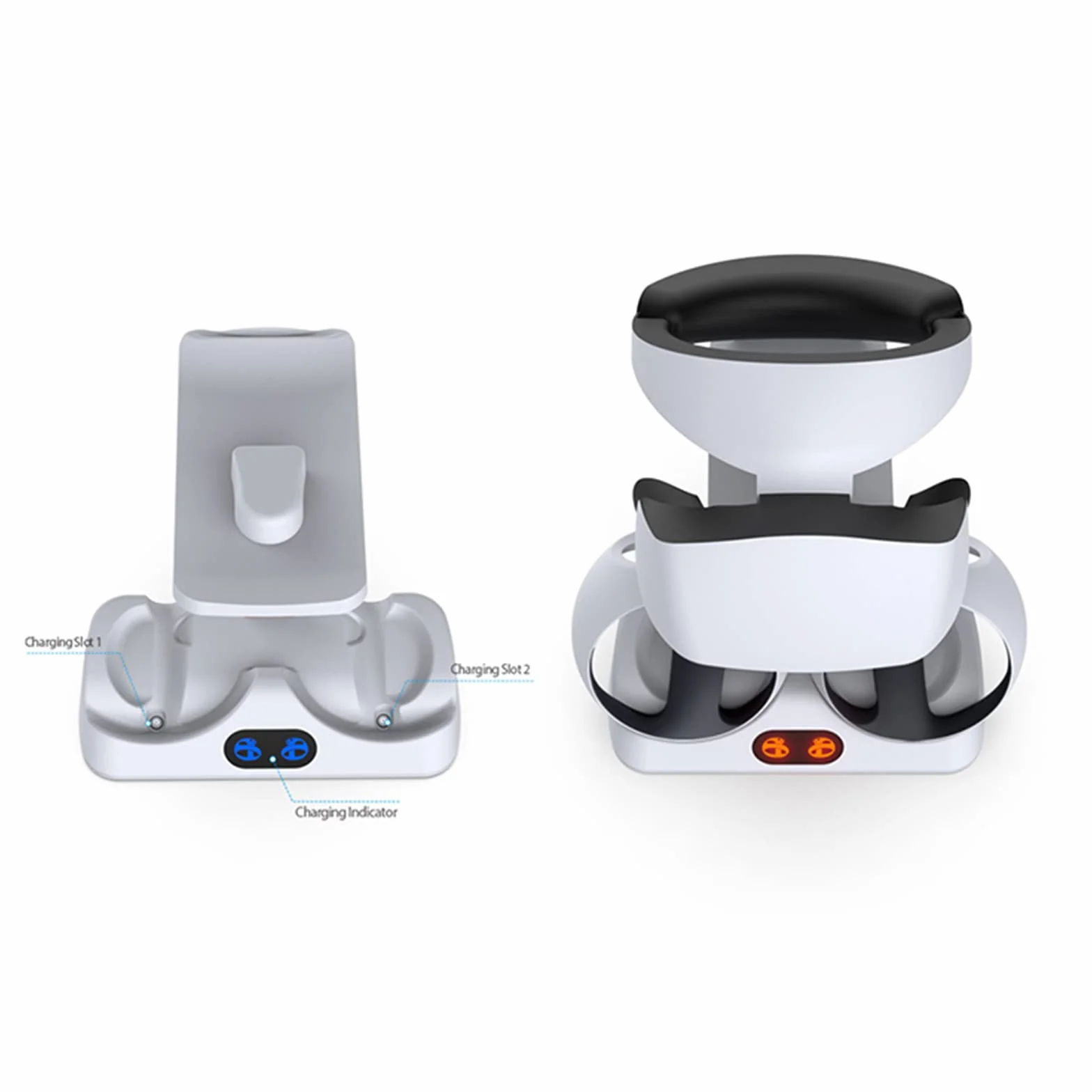 Wielofunkcyjna stacja dokująca ładująca z oświetleniem wyświetlaczowym do uchwytów PlayStation VR2 Sense, podstawa ładowarki kontrolera VR z zamontowanym stojakiem na słuchawki VR do PS VR2