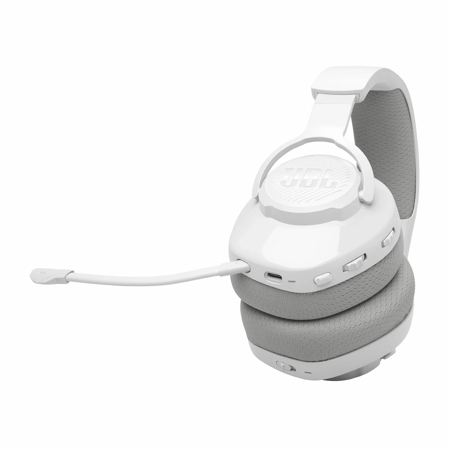 JBL Quantum 360 Słuchawki Bezprzewodowe Nauszne do Gier z Odłączanym Mikrofonem, Opcją Wyciszenia, 2,4 GHz, Bluetooth, 22 H Odtwarzania na Baterii, Kompatybilne z Wieloma Platformami, Białe