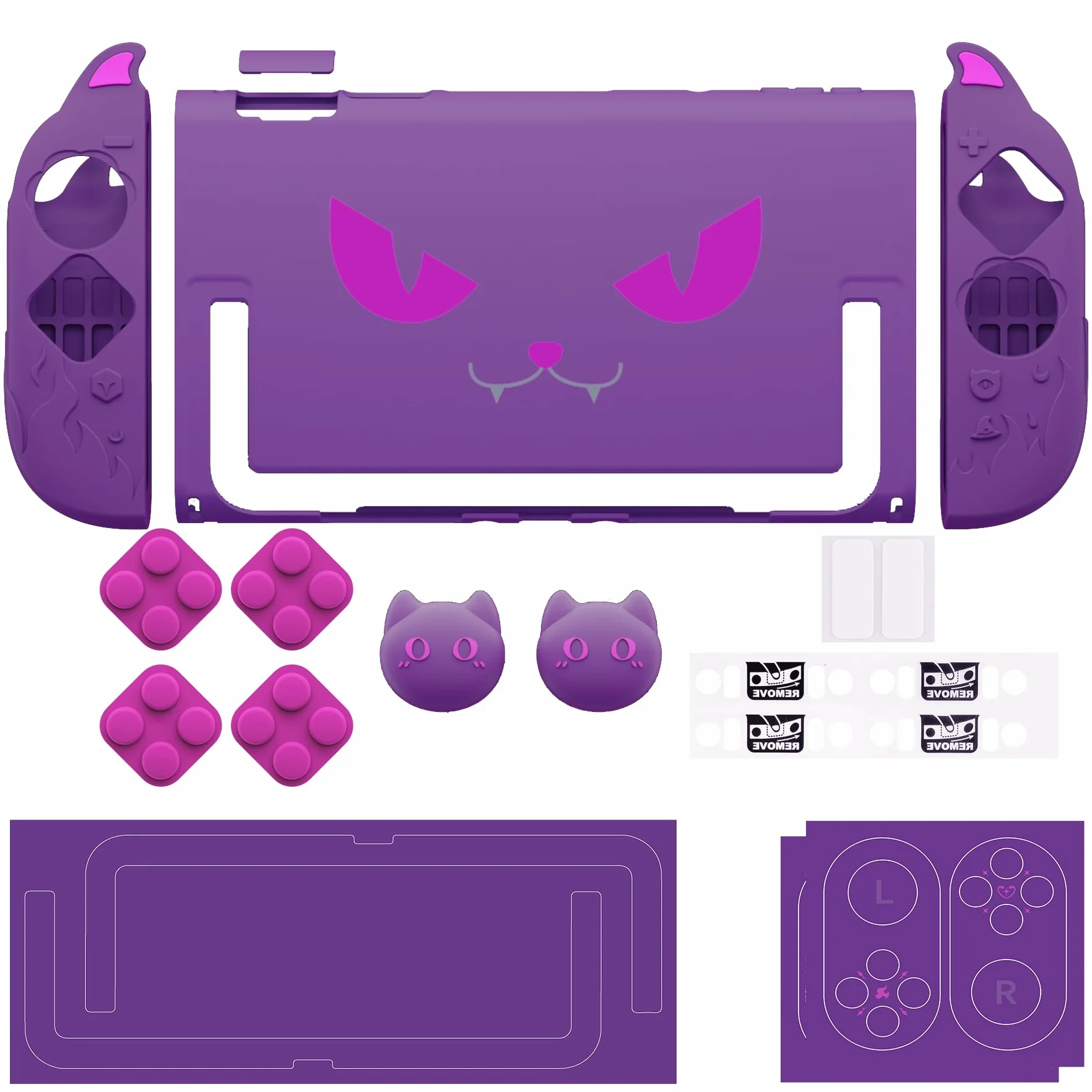 PlayVital Etui do Switch 2 z Silikonowymi Nakładkami na Uchwyty Joycon,Nakładkami na Joysticki i Naklejkami,Etui Ochronne do Switch 2 Akcesoria-Fioletowy