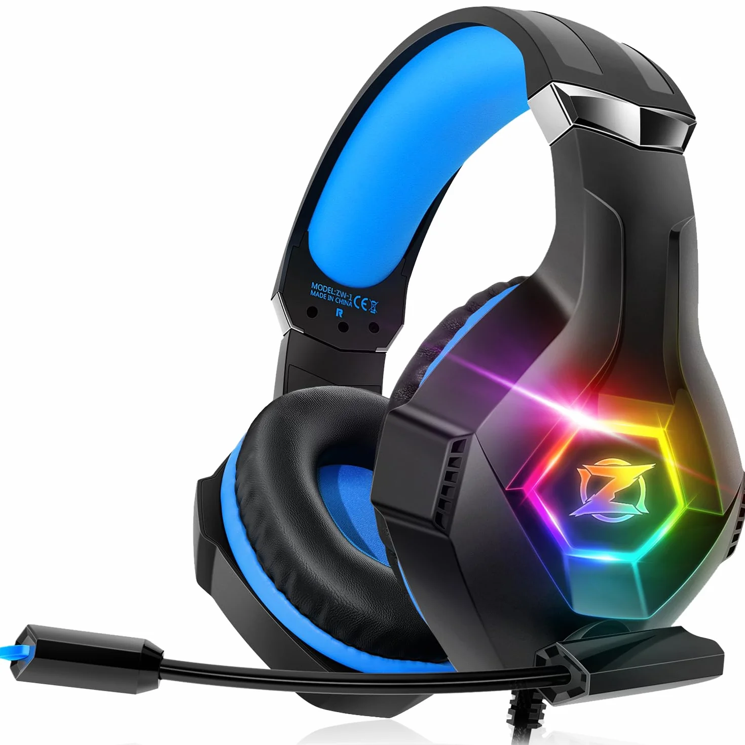 Zestaw słuchawkowy do gier stereo dźwięk przestrzenny słuchawki do gier z oddychającym światłem RGB i regulowanym mikrofonem do PS4 PS5 PC Xbox One Laptop Mac