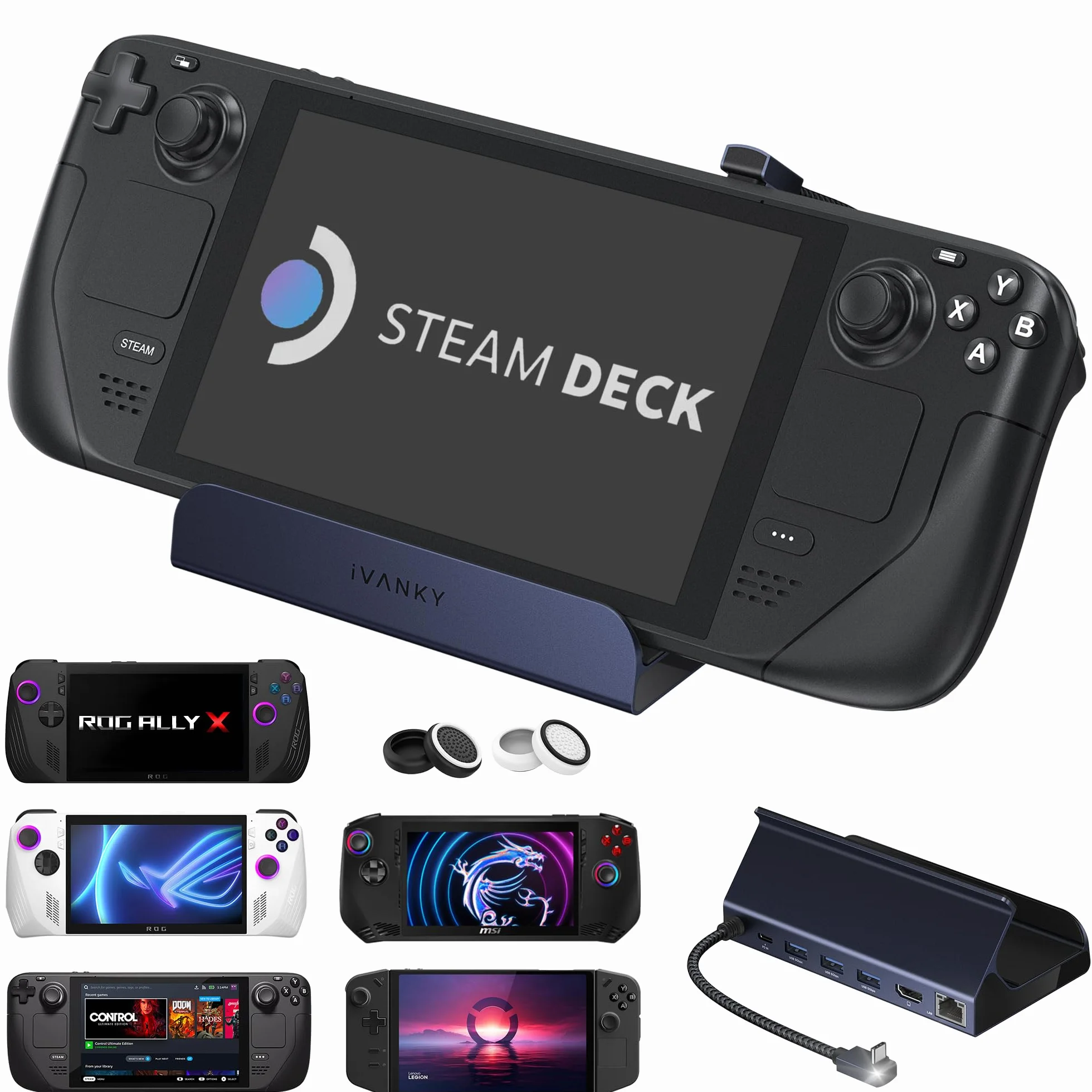 iVANKY 8-w-1 ROG Ally Dock z HDMI 2.1 4K@120Hz, 1Gbps Ethernet, 3 * USB-A 3.0, 100W ładowanie USB-C, Stacja Dokująca Kompatybilna z ASUS ROG Alloy/Lenovo Legion go/Valve Steam Deck