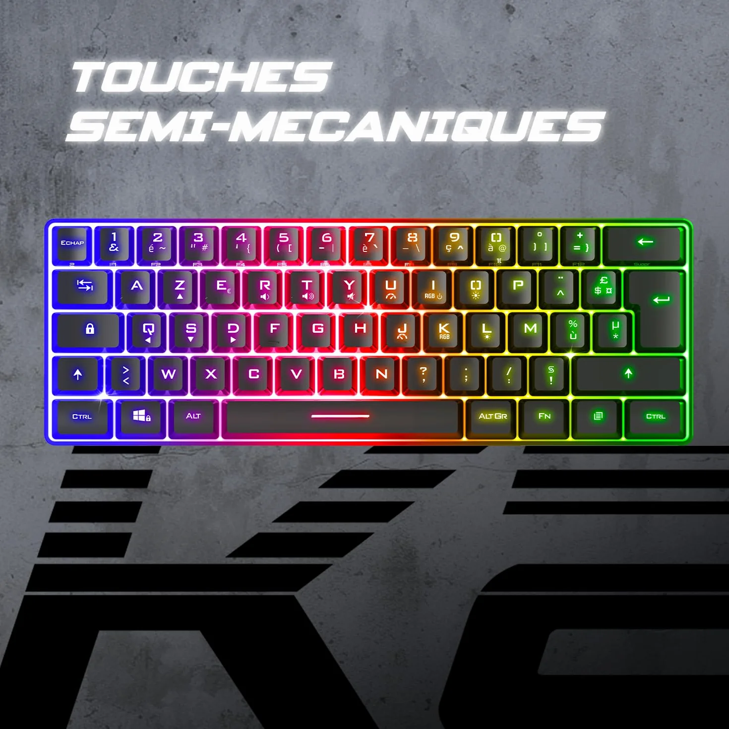 Spirit Of Gamer - Pro K2, pół-mechaniczna przewodowa klawiatura gamingowa, kompaktowy format TKL 60%, 62 klawisze, w tym 24 antyghosting, tęczowe podświetlenie RGB, regulowana wysokość, czarna