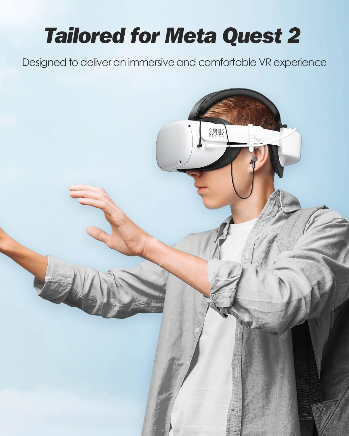SUPERUS Pasek na głowę baterii dla Quest 2 ze słuchawkami, regulowany pasek elitarny, akcesoria zastępcze dla Meta/Oculus Quest 2, wydłuża czas odtwarzania i zmniejsz nacisk na głowę