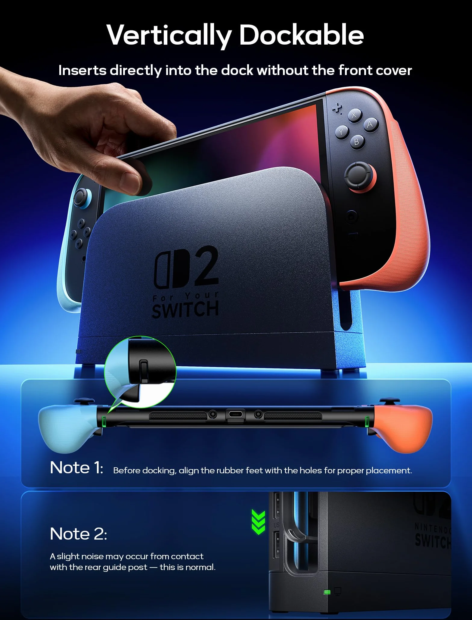 JSAUX Podzielone etui ochronne na Nitendo Switch 2, środkowa rama TPU i przednia osłona PC, antypoślizgowy ergonomiczny uchwyt, przechowywanie 10 kart do gier, obsługuje stojak, PC0114 (niebieski i