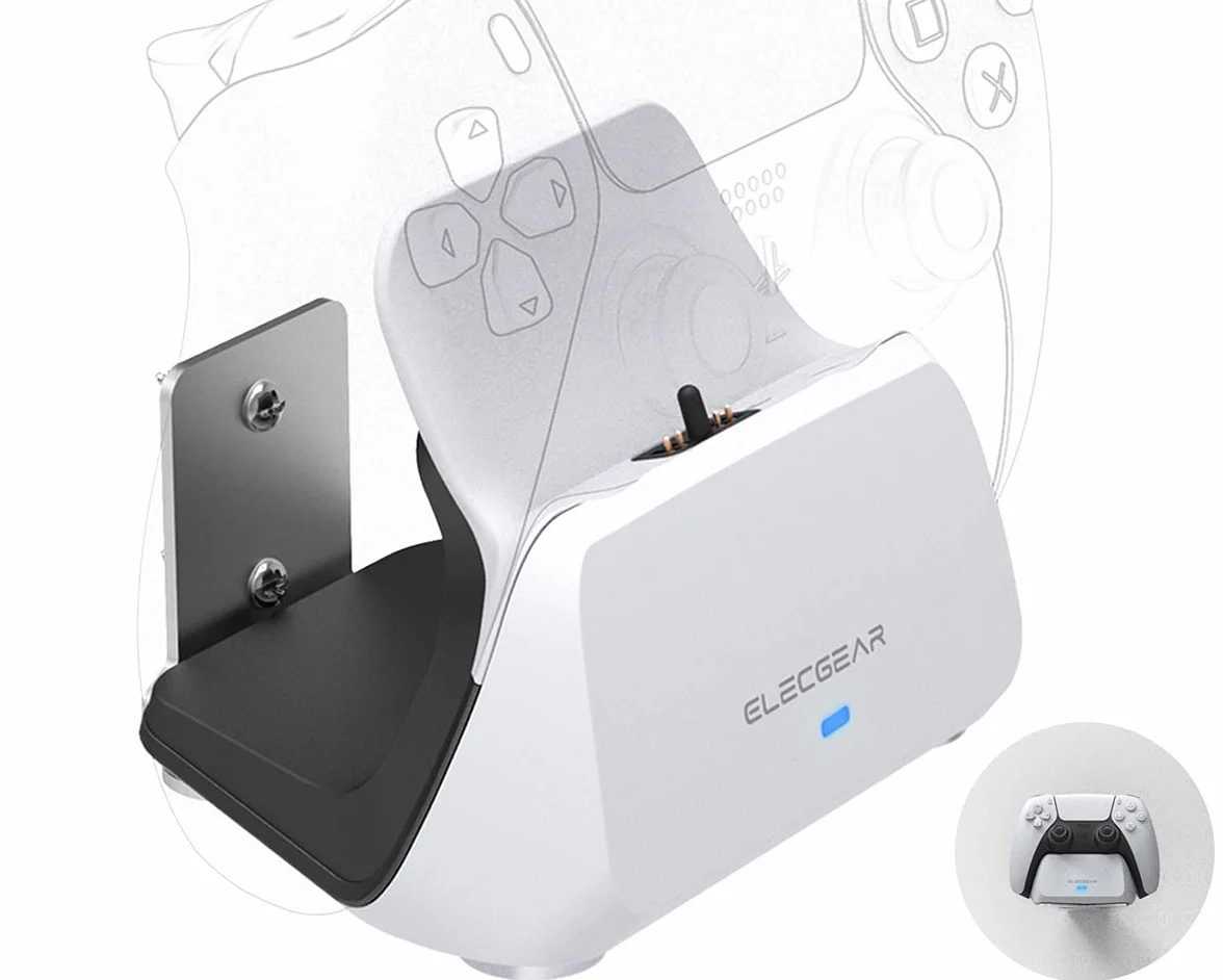 ElecGear Stacja ładująca Solo dla Kontrolera PS5, Uchwytem ściennym i Biurkiem Stacja Dokująca z ładowarką USB dla kontrolera bezprzewodowego PlayStation 5 DualSense