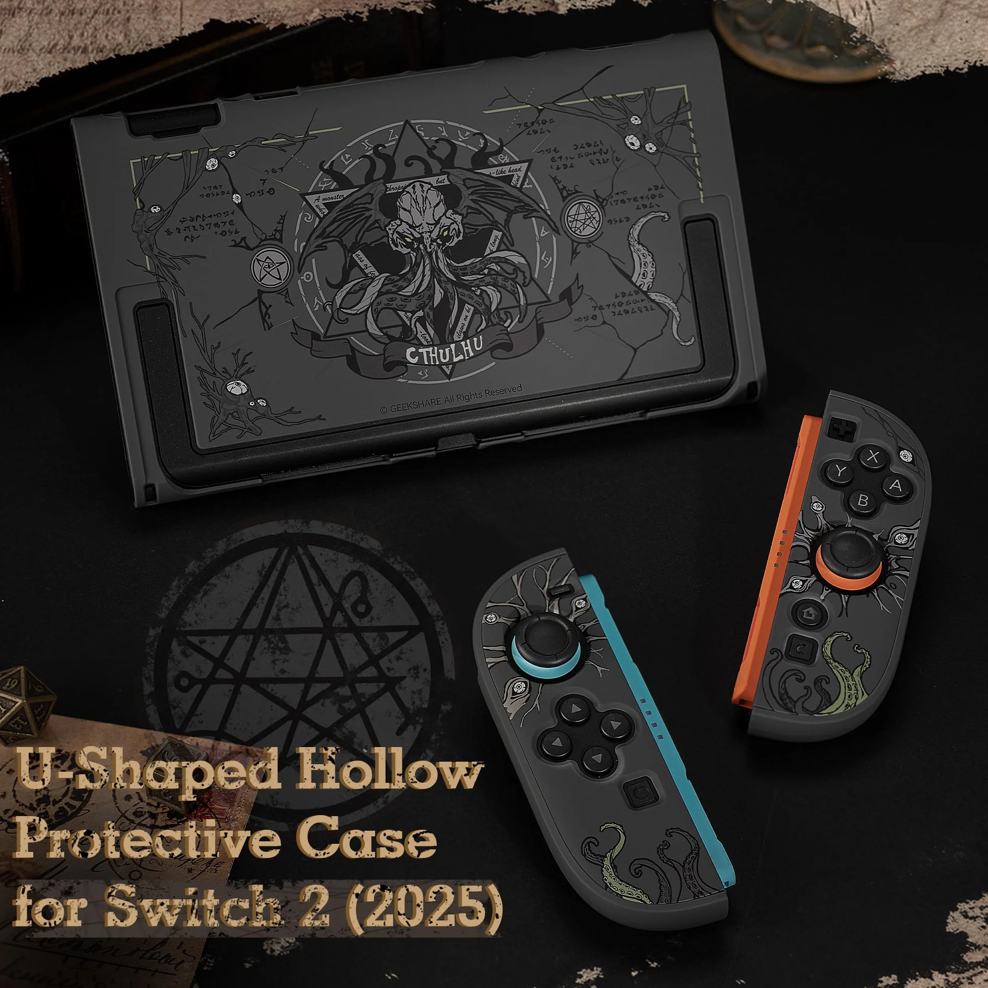 GeekShare Twarde etui ochronne kompatybilne z Switch 2, Kawaii Cartoon Switch 2, kompatybilne z dokowaniem, odporne na zarysowania i uderzenia designerskie etui — Cthulhu