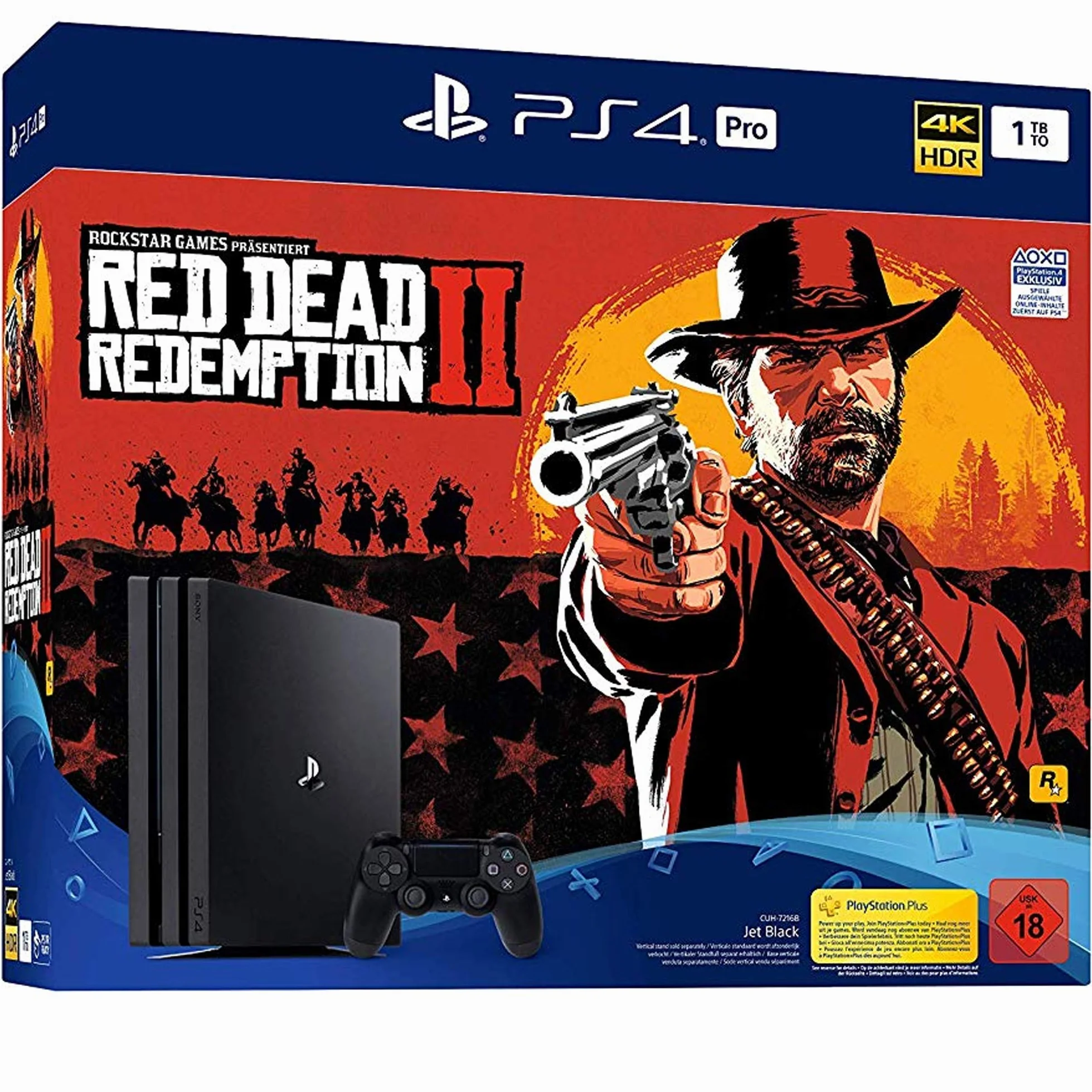 PlayStation 4 Pro – konsola (1 TB, czarna) wraz z kontrolerem Red Dead Redemption 2 + 1 DualShock