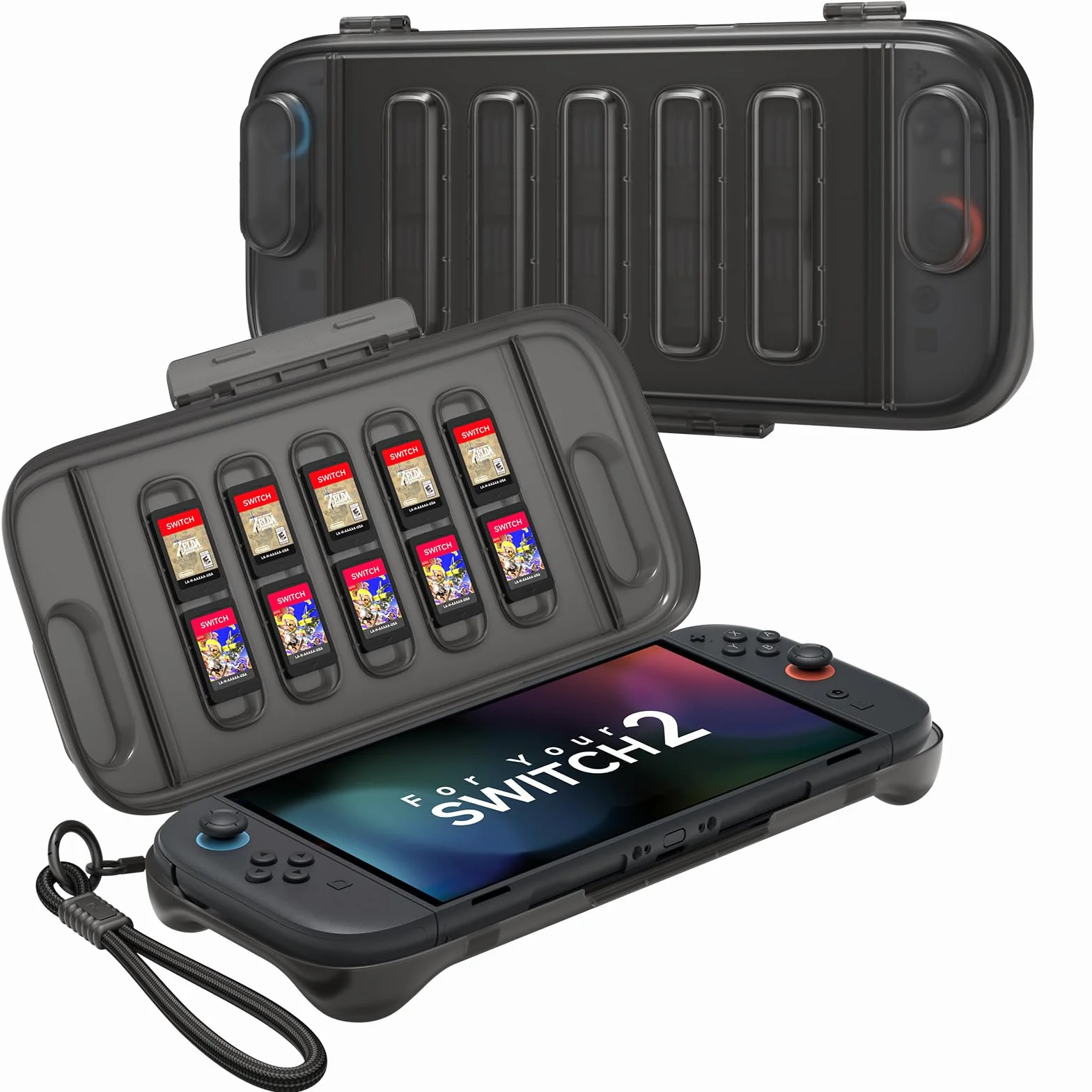 JSAUX Etui do konsoli kompatybilny z Nintendo Switch 2 (2025), twarde etui ochronne z gniazdem na karty do gier, pyłoszczelne, idealne w podróży, smukłe i lekkie – półprzezroczyste, czarne PC0116