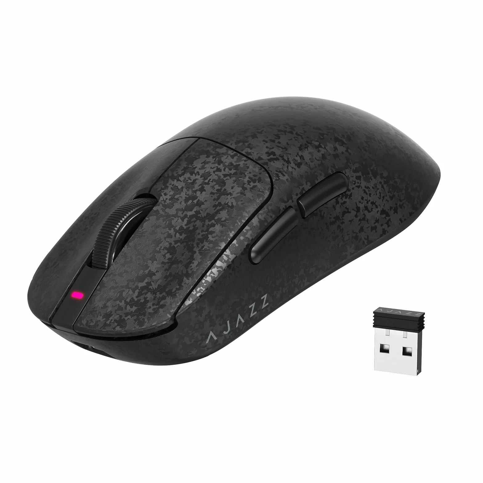 A.JAZZ AJ199 Mysz Gamingowa z Włókna Węglowego, Wireless 2,4G/BT/USB C, Ultralekka 55 g, Czujnik Optyczny PixArt PAW3311 z 24000 DPI i odpytywaniem 1000, 6 Programowalna Przyciskowa, PC/Mac - Czarna