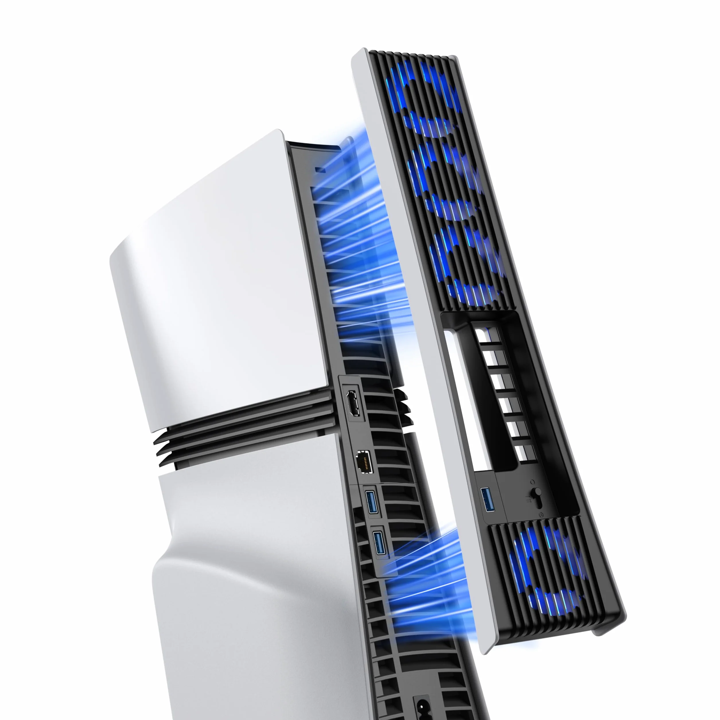 KIWIHOME Ulepszony wentylator chłodzący do PS5 Pro z 4 wentylatorami i 36 łopatkami, cichszy chłodnik z regulowaną prędkością, automatyczne włączanie/wyłączanie, port USB 3.0 i LED, nie do PS5 2020