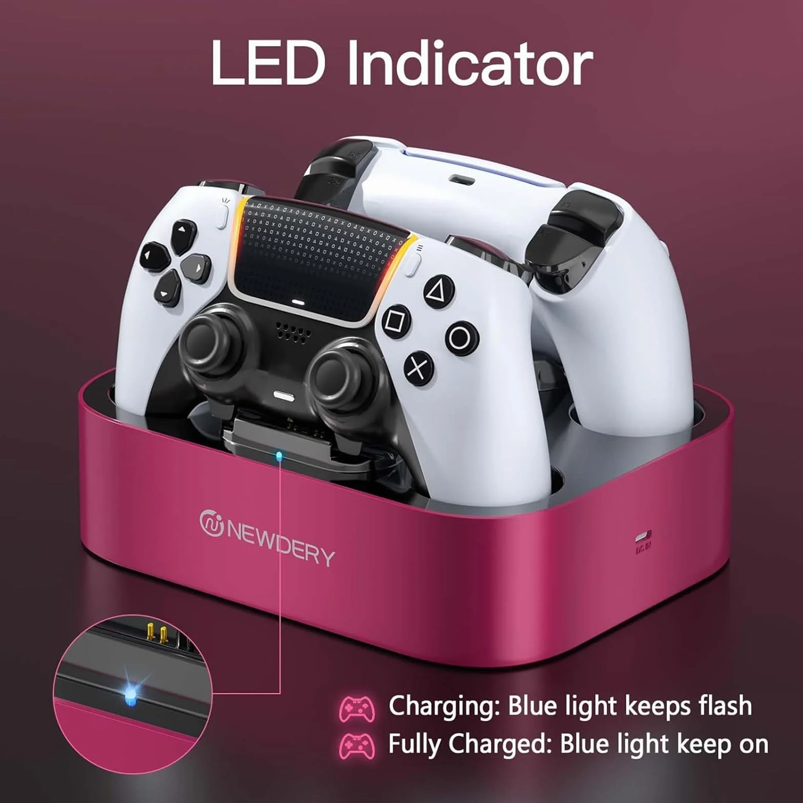 NEWDERY Stacja ładująca do kontrolera PS5 kompatybilna z Dualsense Edge, stojak do szybkiego ładowania z kablem, podwójna stacja ładująca do PlayStation 5 i Dual-Sense Edge
