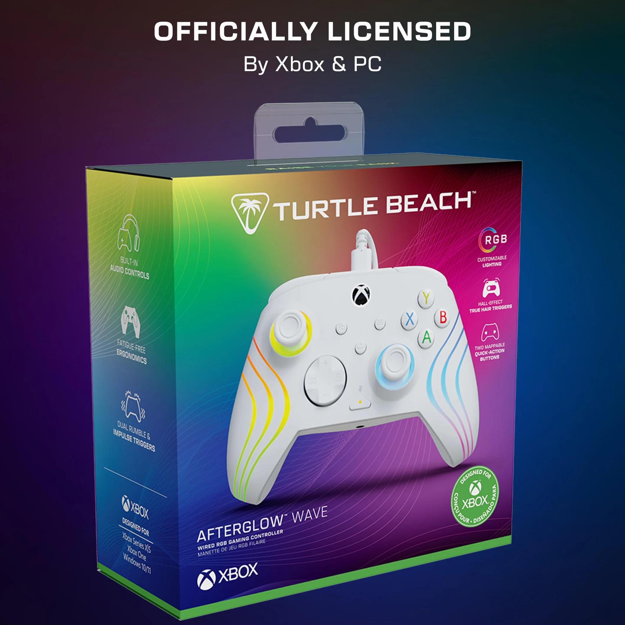 Turtle Beach Afterglow Wave, biały, przewodowy kontroler do gier RGB – licencjonowany dla Xbox Series X lub S, Xbox One i Windows